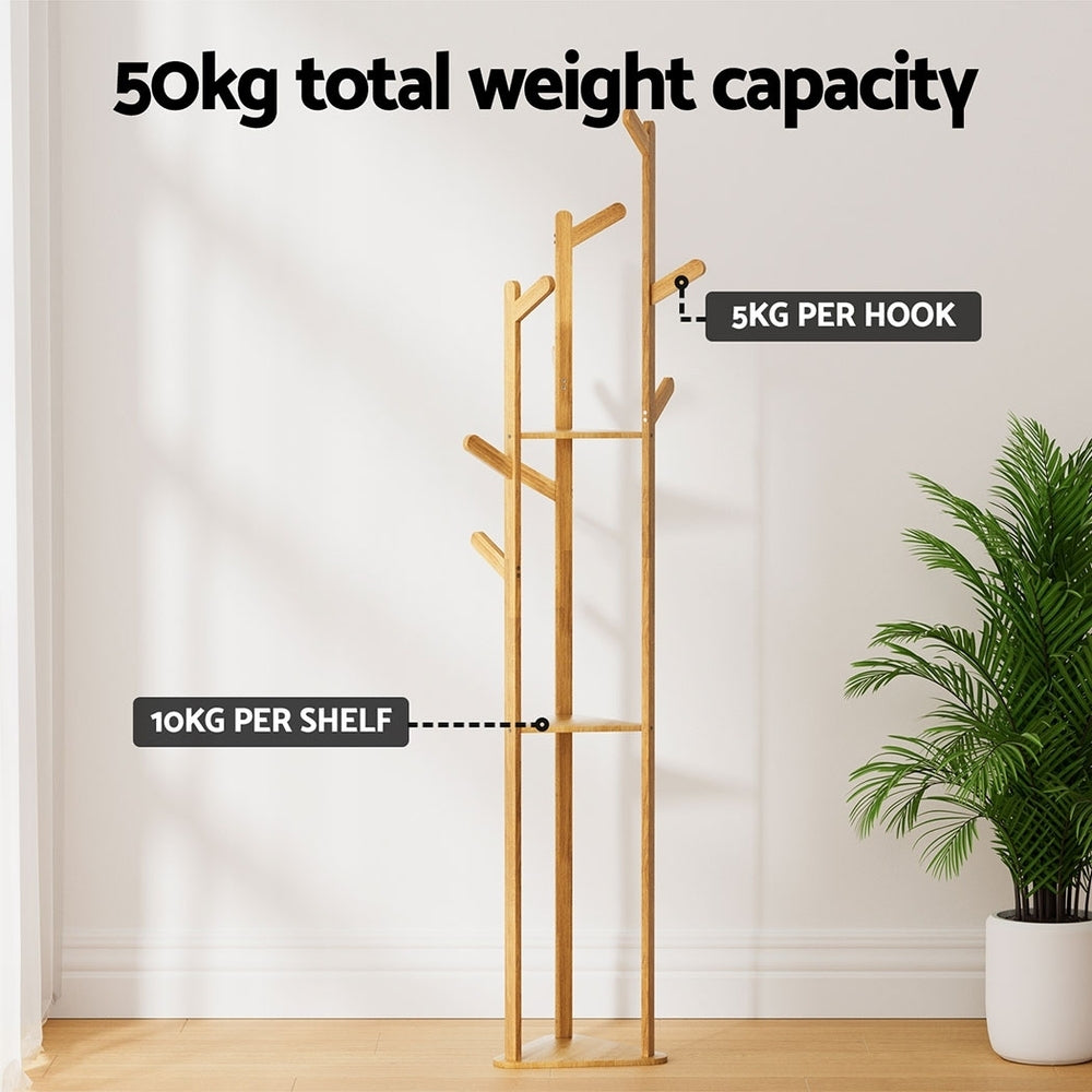 Clothes Rack Airer Coat Stand 9 Hooks Bamboo - Pine