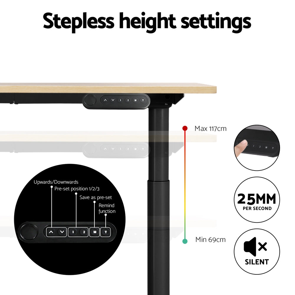 Motorized Desktop Table Standing Desk Motorised Dual Motor White Oak 120cm Adjustable
