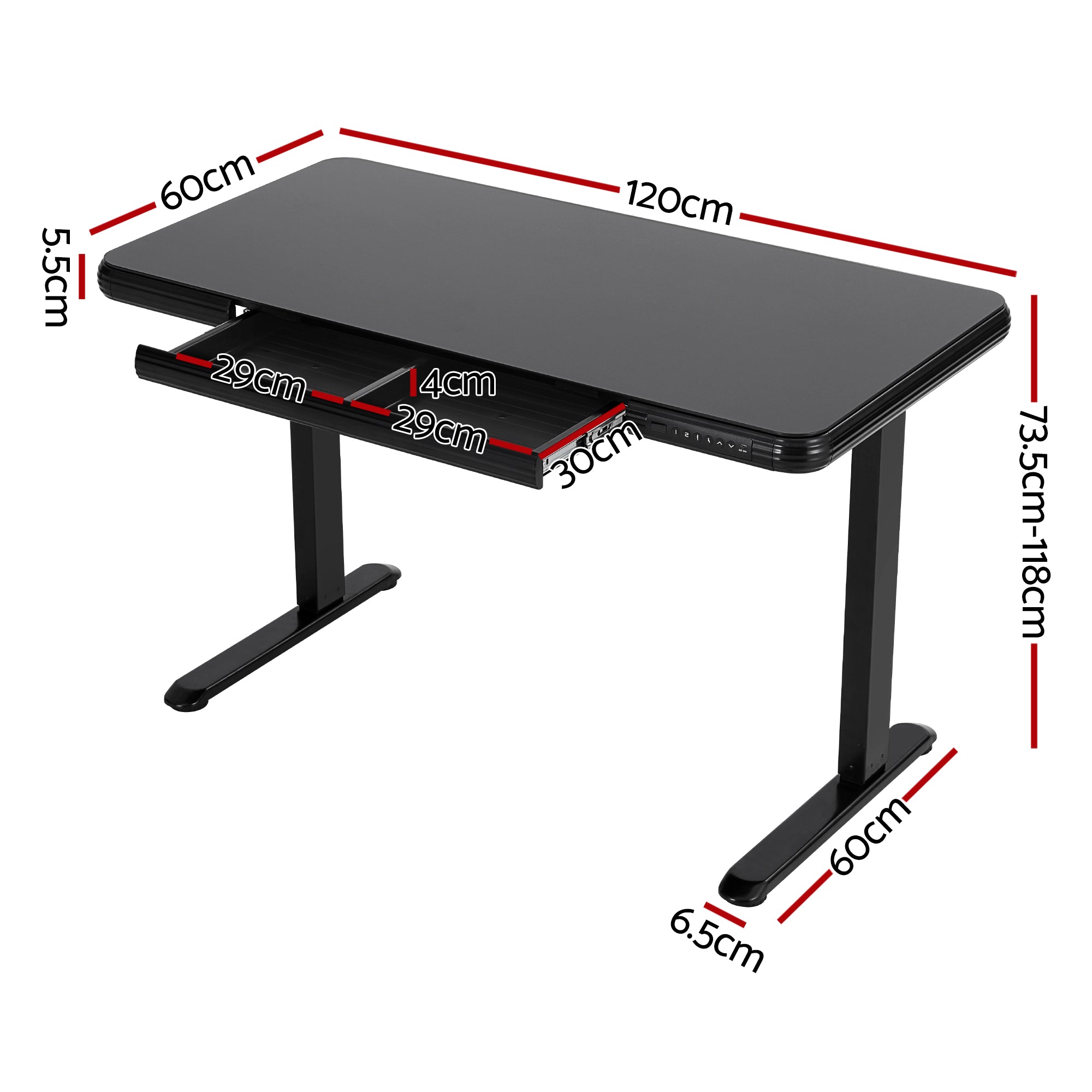 Standing Desk Motorised Tempered Glass Top Electric Black 120CM