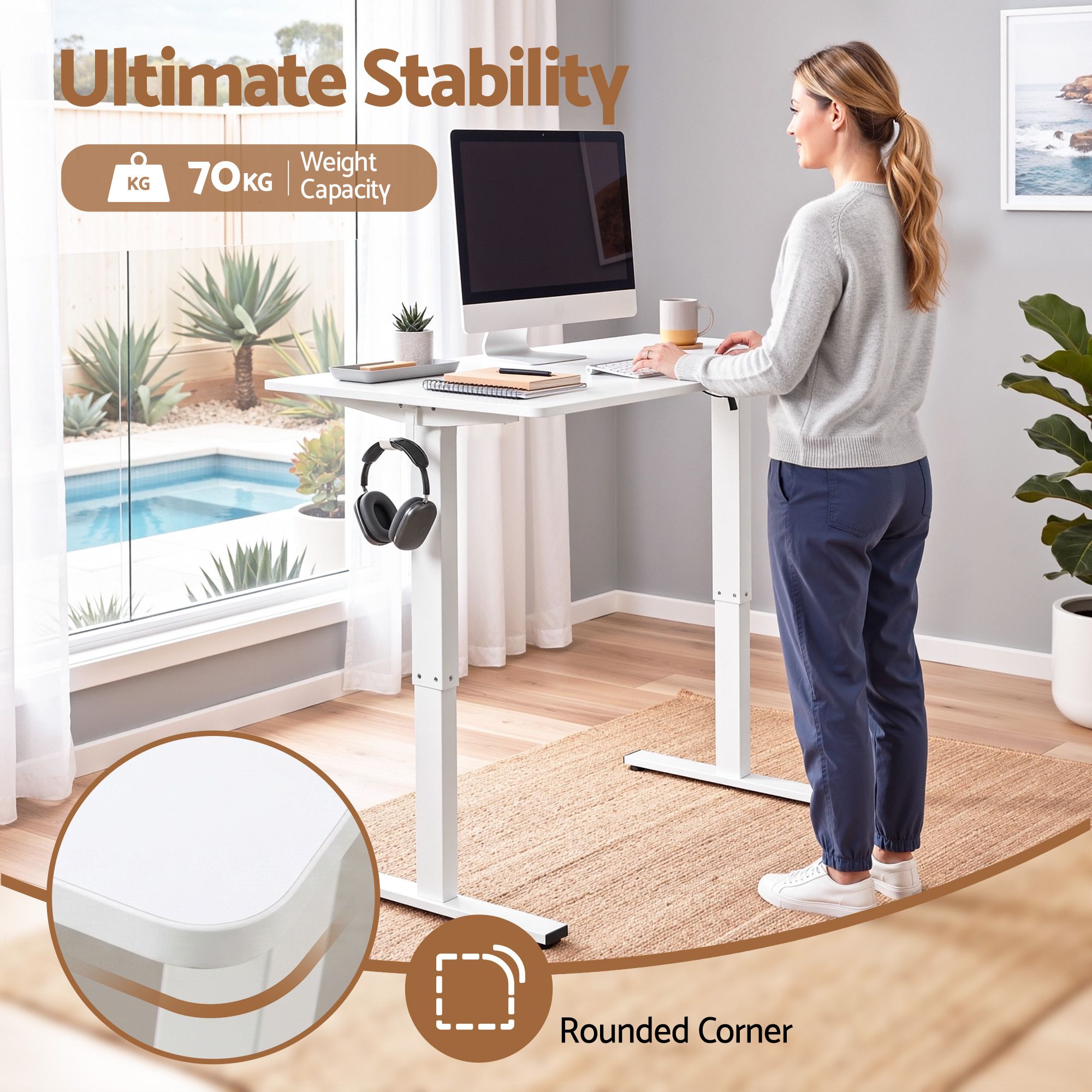 Standing Desk Electric Adjustable Ergonomic Office Table 100cm - White