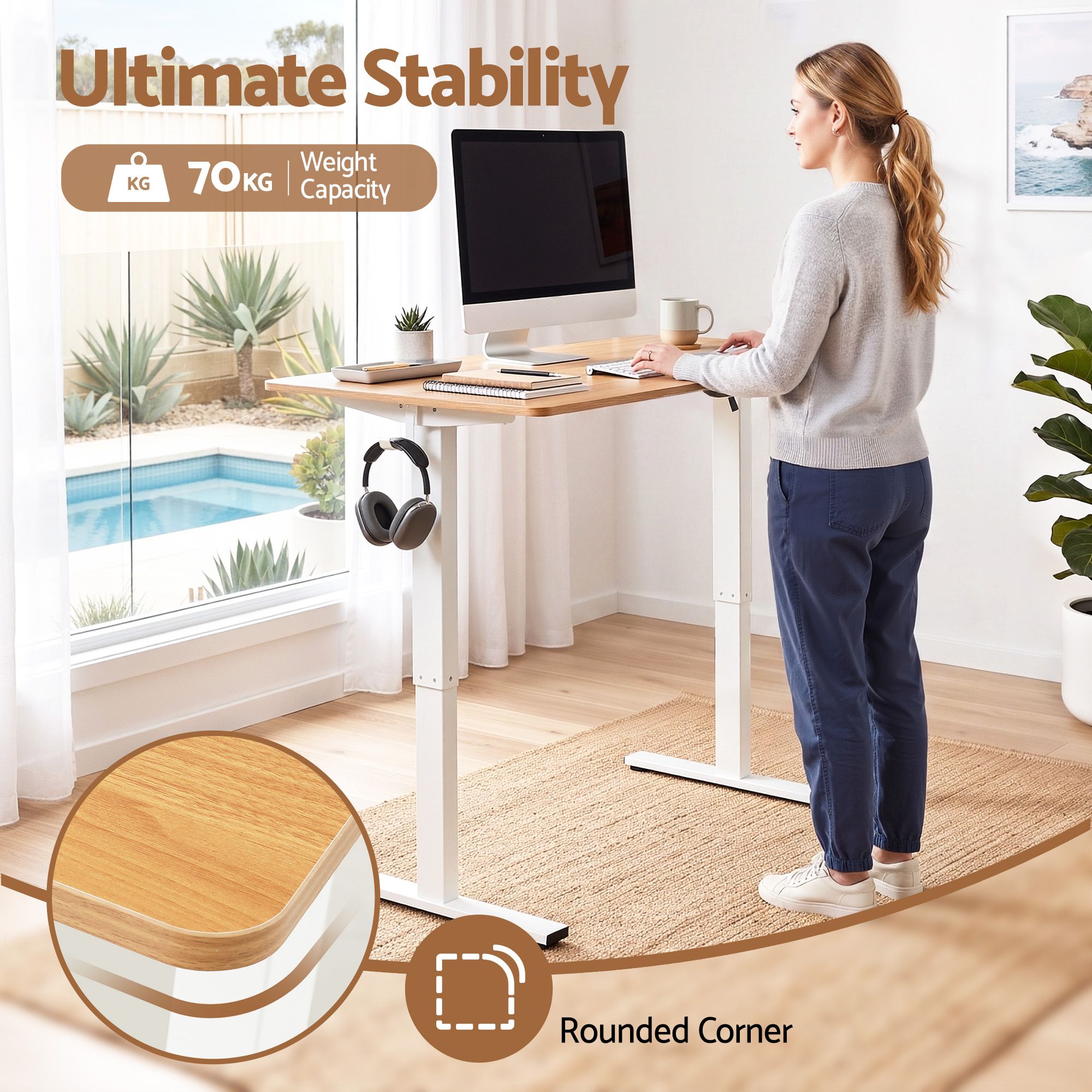 Standing Desk Electric Adjustable Ergonomic Office Table 100cm - Oak