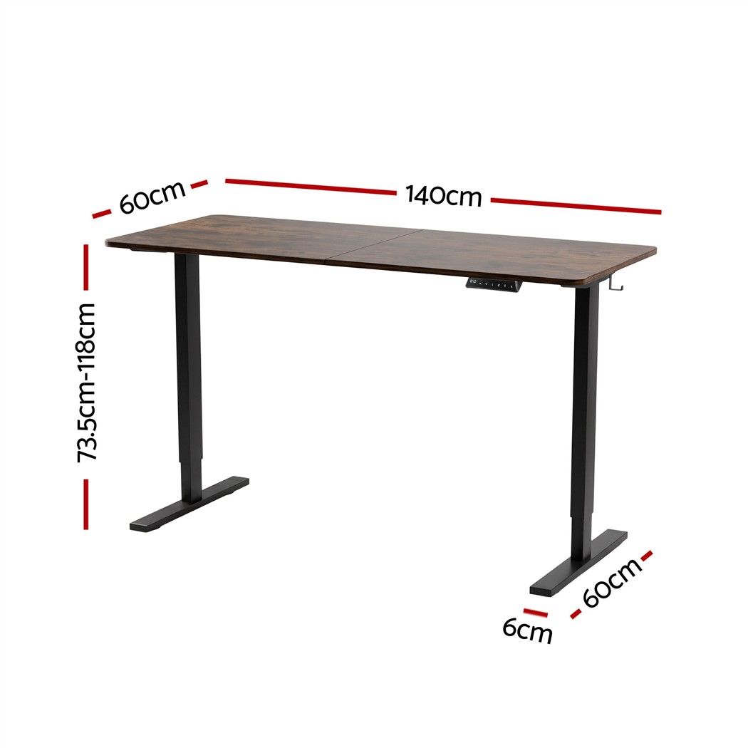 Standing Desk Height Adjustable 140cm Ergonomic Office Desk Brown