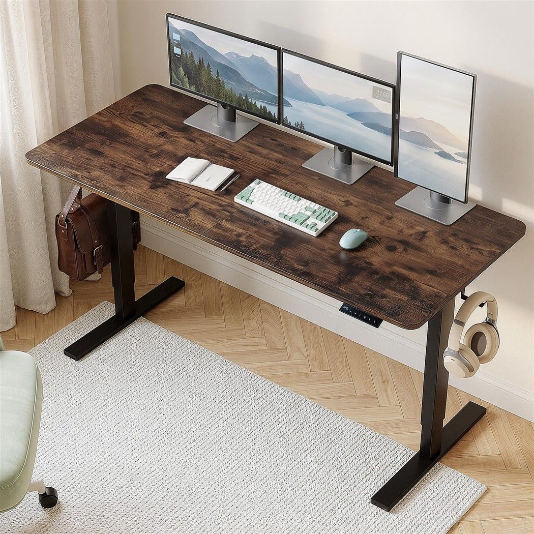 Standing Desk Height Adjustable 140cm Ergonomic Office Desk Brown