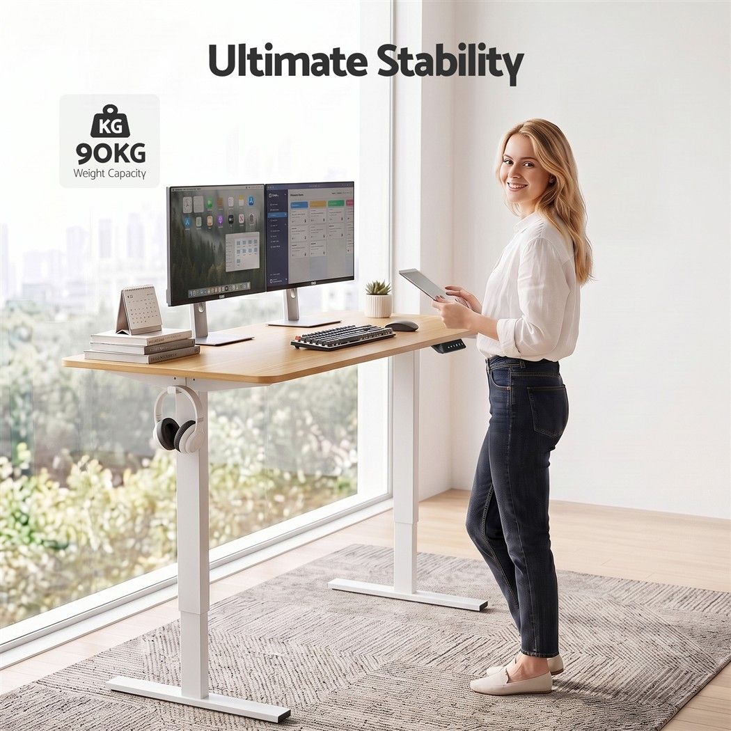 Standing Desk Height Adjustable 140cm Ergonomic Office Desk Oak