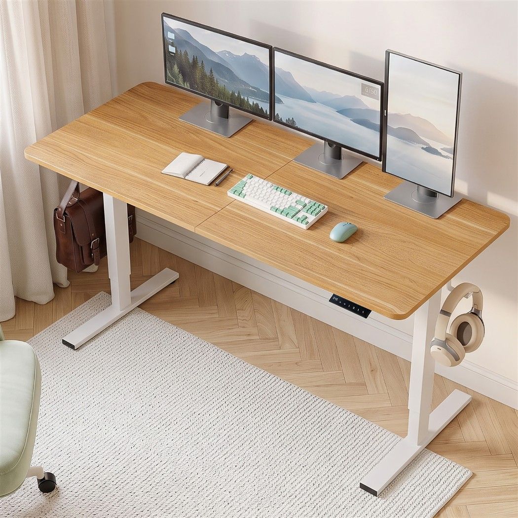 Standing Desk Height Adjustable 140cm Ergonomic Office Desk Oak