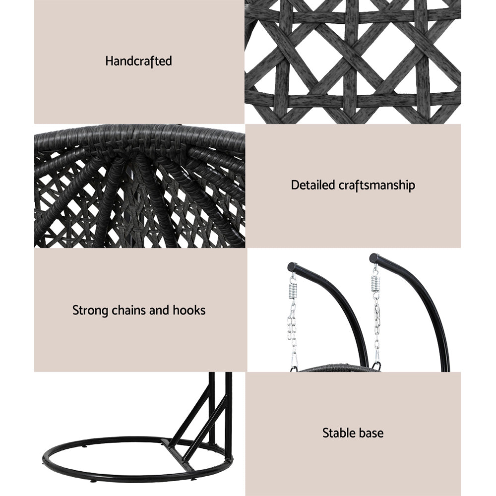 Outdoor Swing Chair Hanging Rattan Patio Furniture Pod Stand Cushion 2 Seater