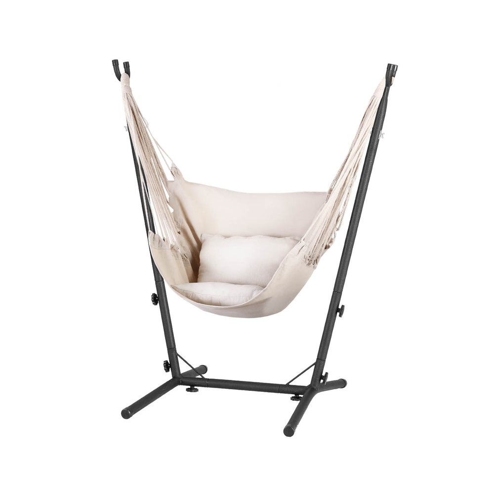 Hammock Chair Outdoor Camping Hanging with Stand Cream