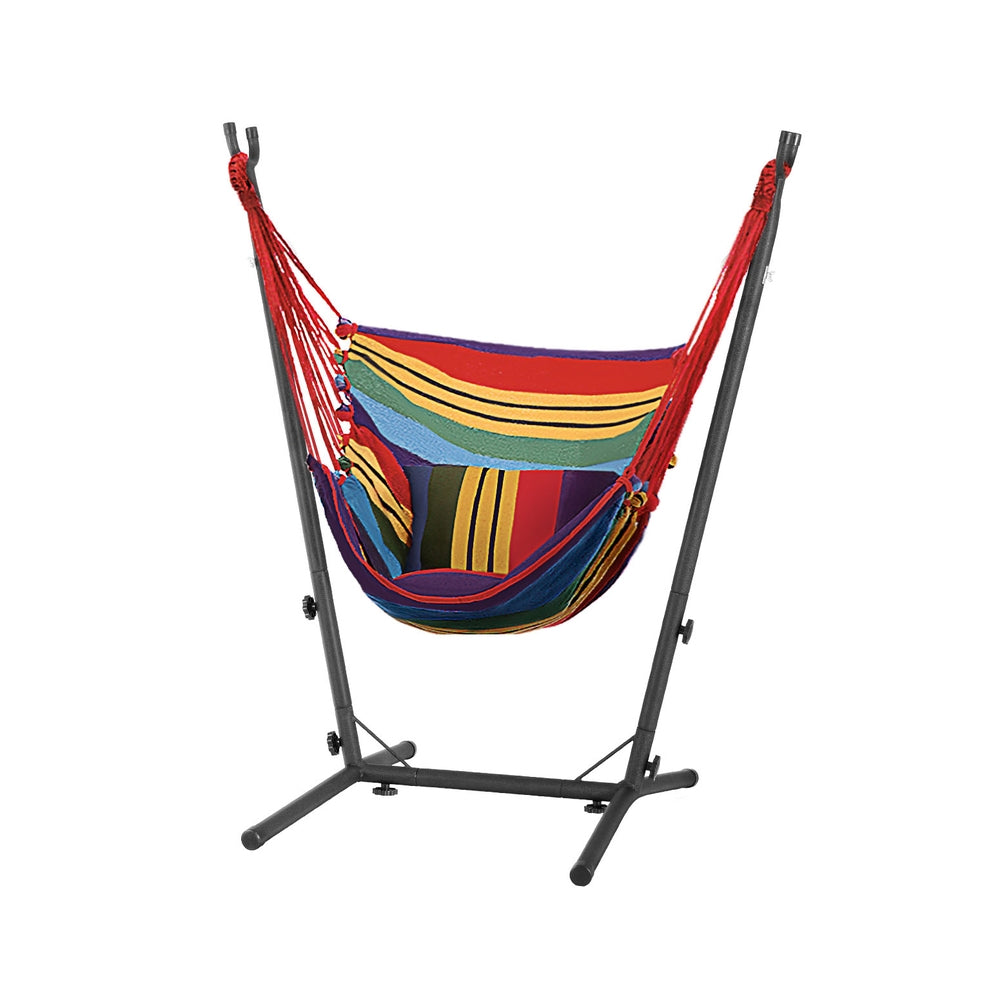 Hammock Chair Outdoor Camping Hanging with Stand Rainbow