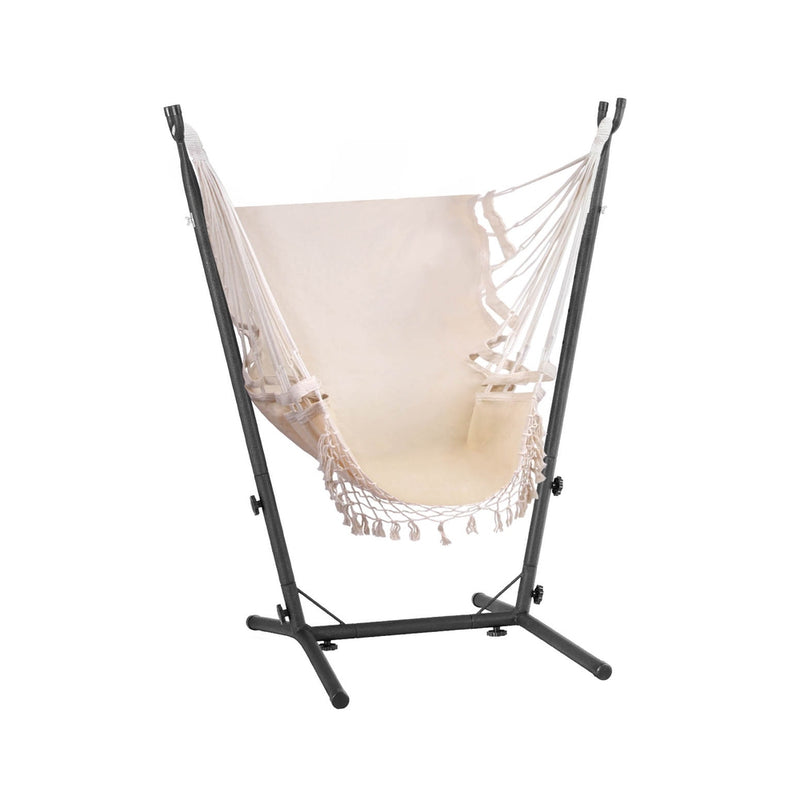 Hammock Chair Outdoor Camping Hanging with Stand Cream