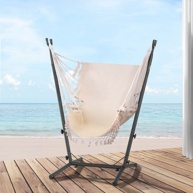 Hammock Chair Outdoor Camping Hanging with Stand Cream