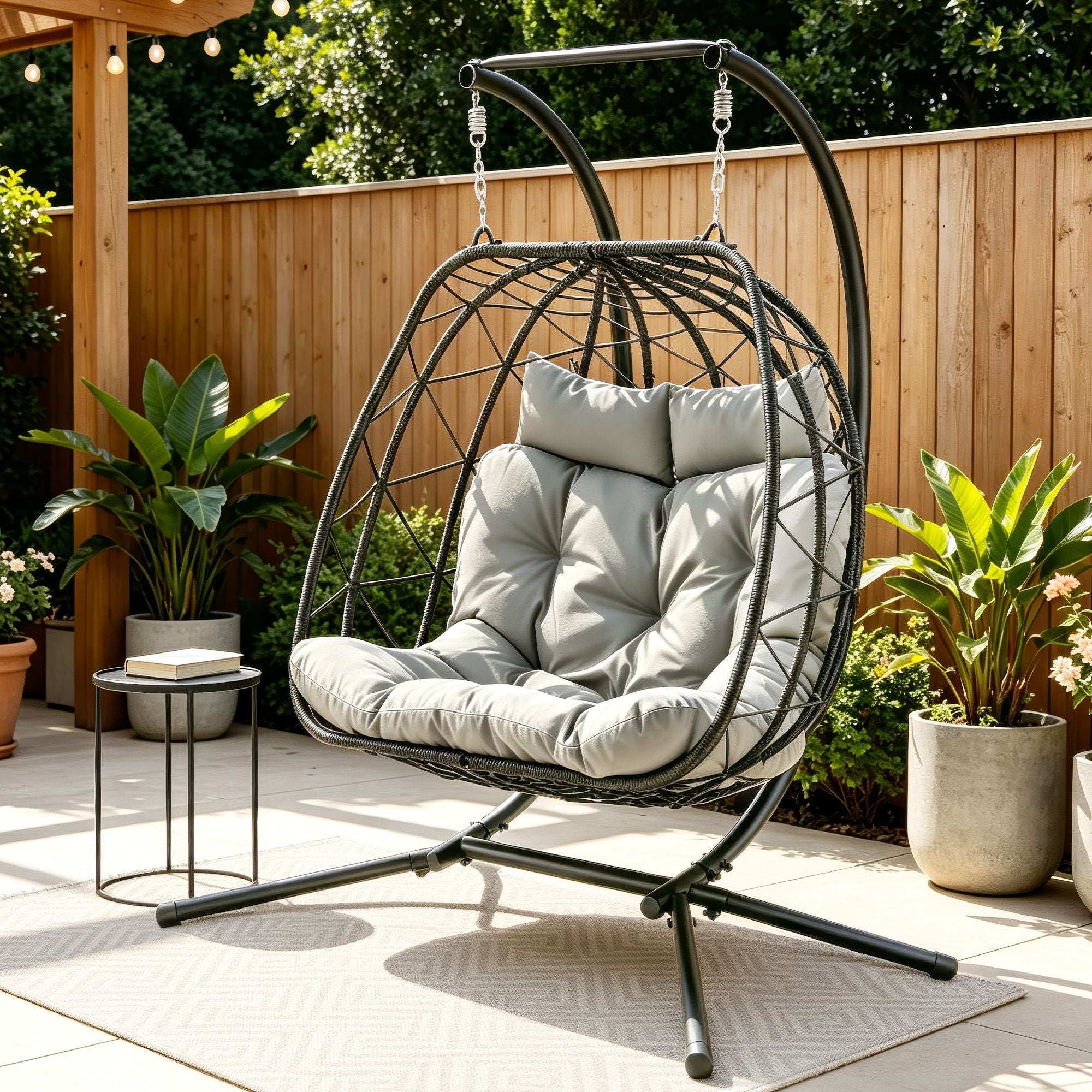 Outdoor Swing Chair 2 Seater with Stand Cushion Rattan Patio Furniture