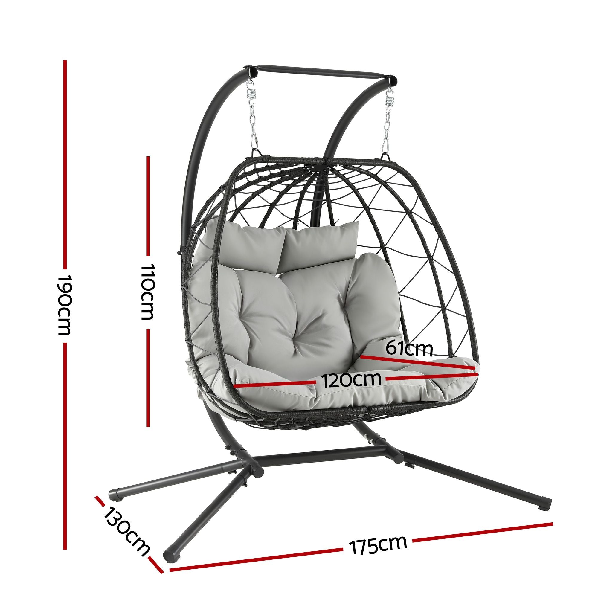 Outdoor Swing Chair 2 Seater with Stand Cushion Rattan Patio Furniture
