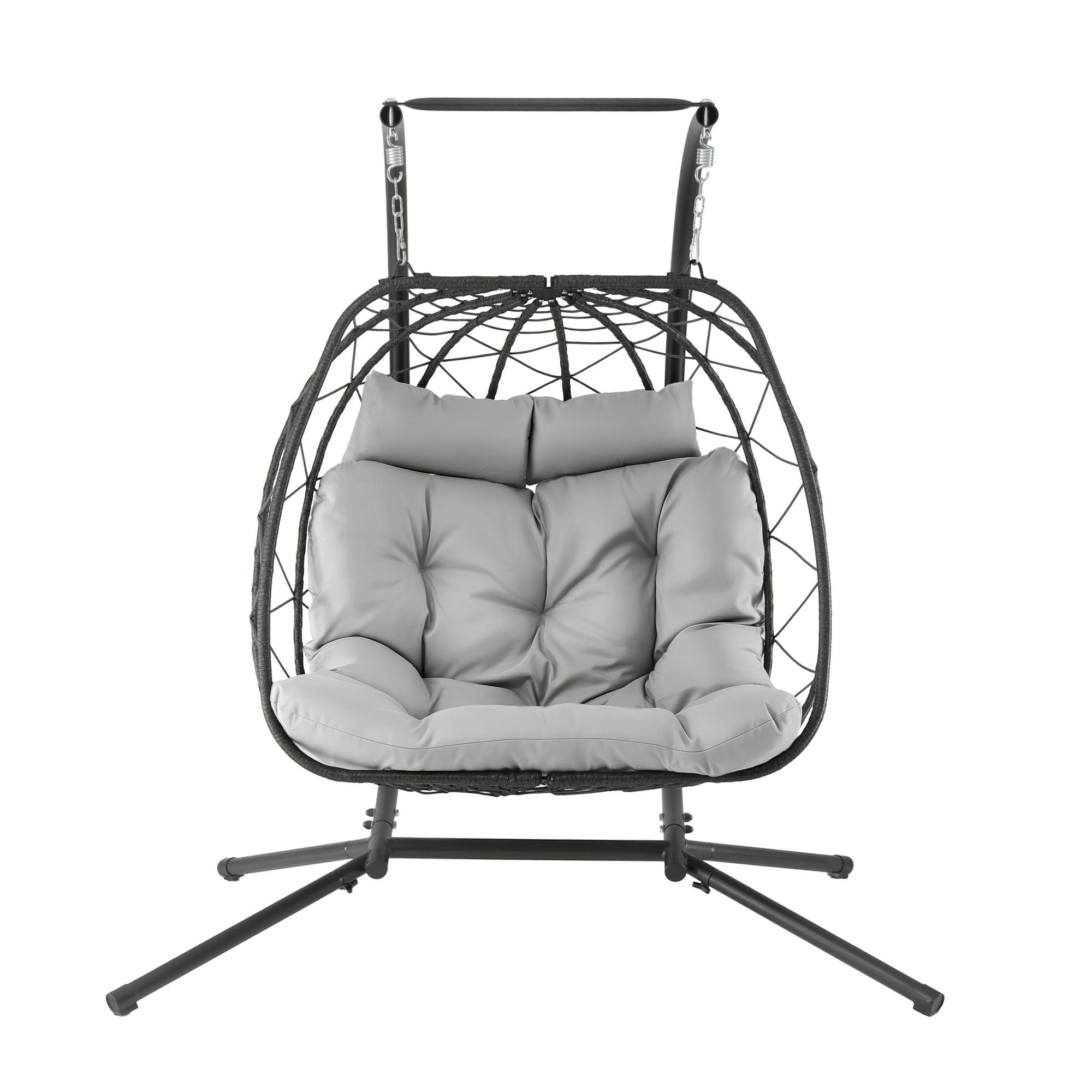 Outdoor Swing Chair 2 Seater with Stand Cushion Rattan Patio Furniture