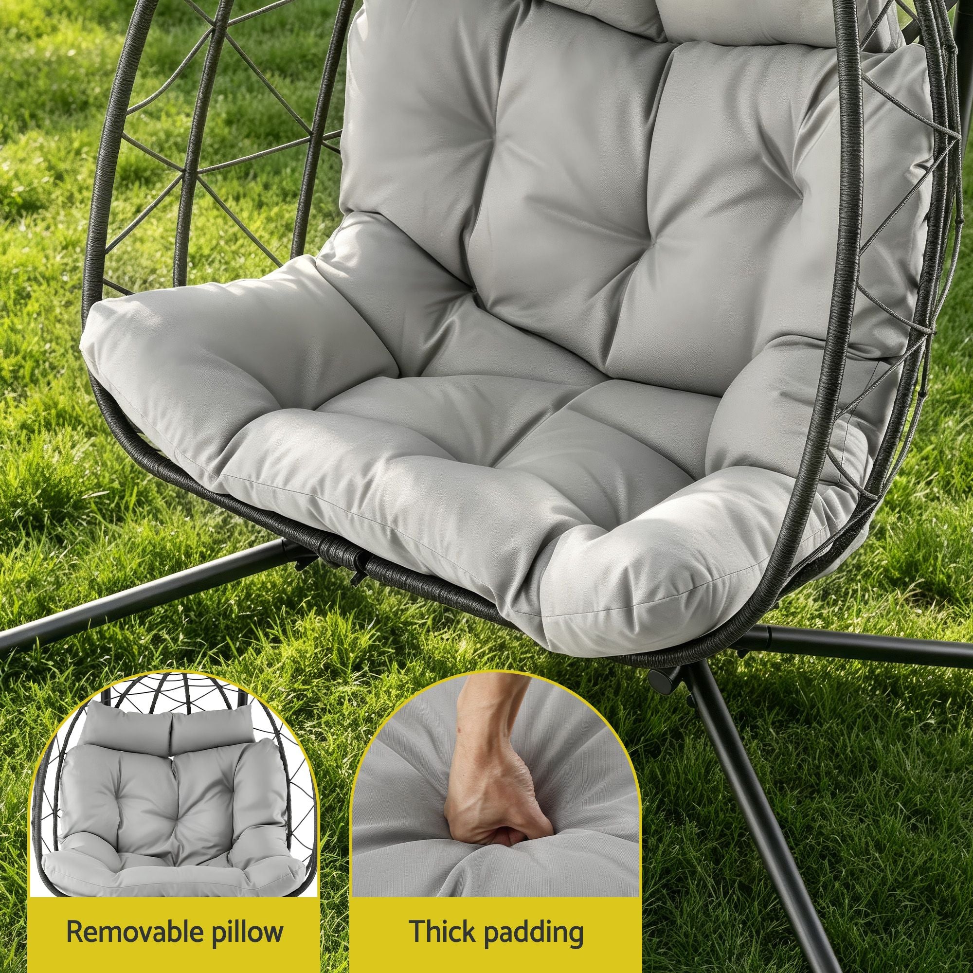 Outdoor Swing Chair 2 Seater with Stand Cushion Rattan Patio Furniture