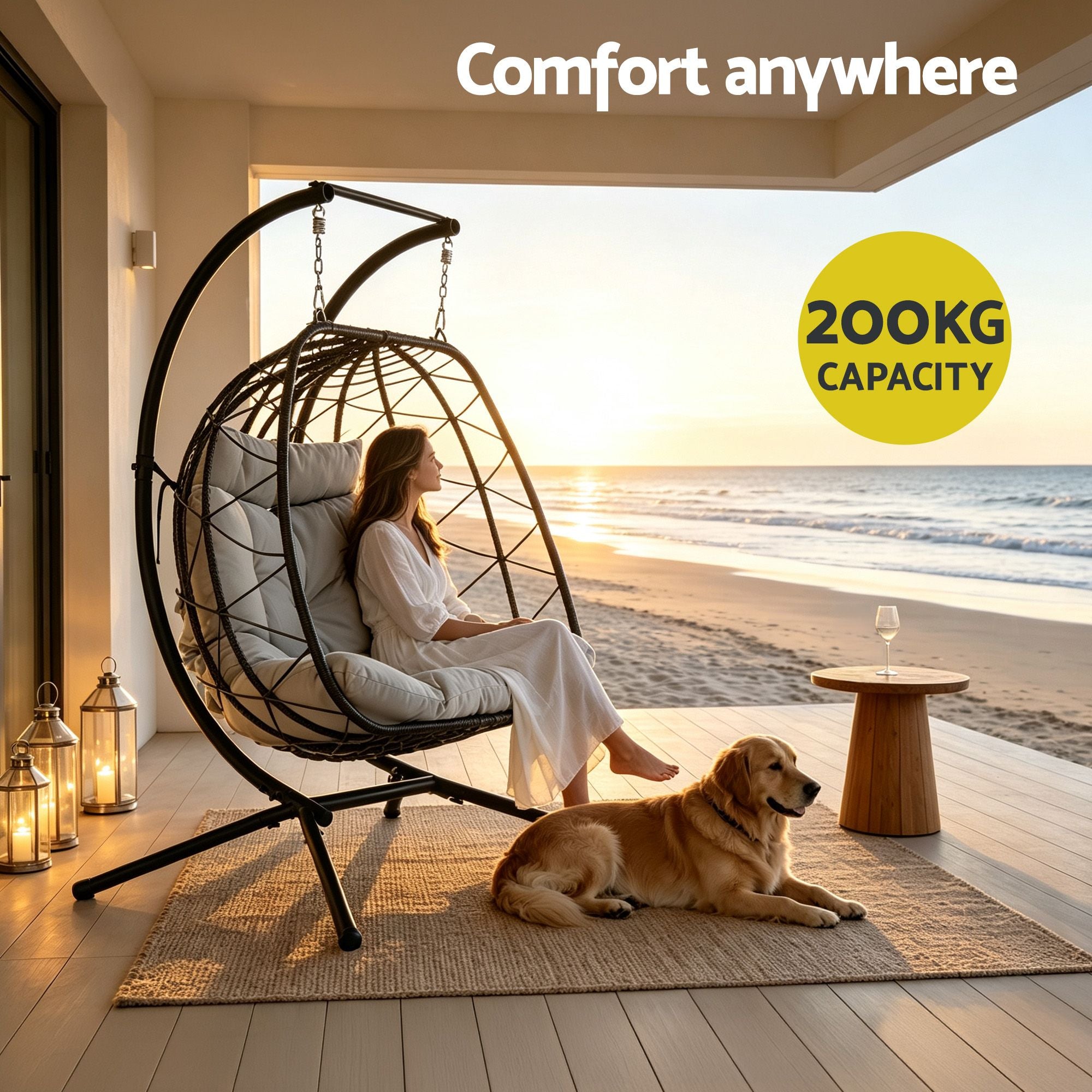 Outdoor Swing Chair 2 Seater with Stand Cushion Rattan Patio Furniture