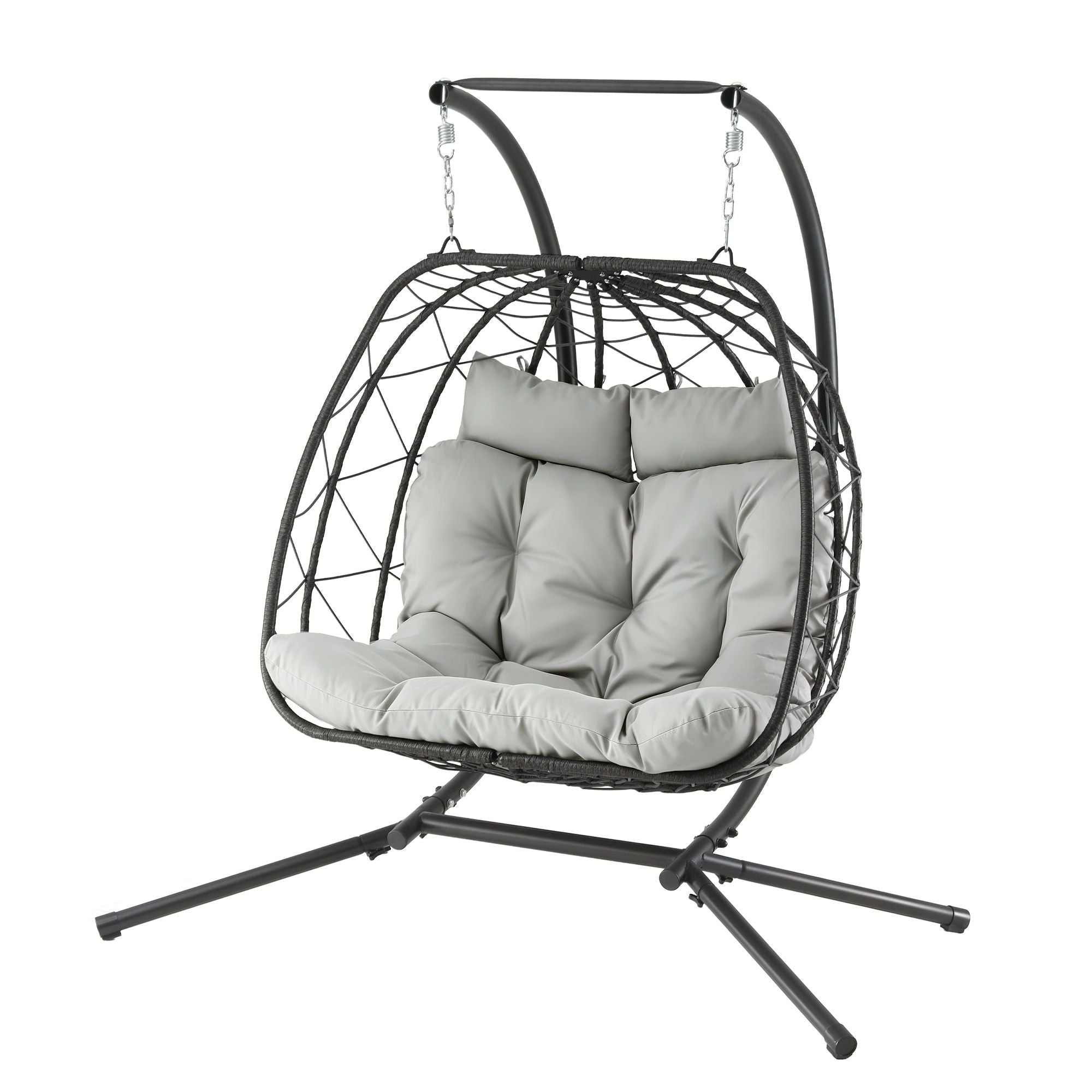 Outdoor Swing Chair 2 Seater with Stand Cushion Rattan Patio Furniture