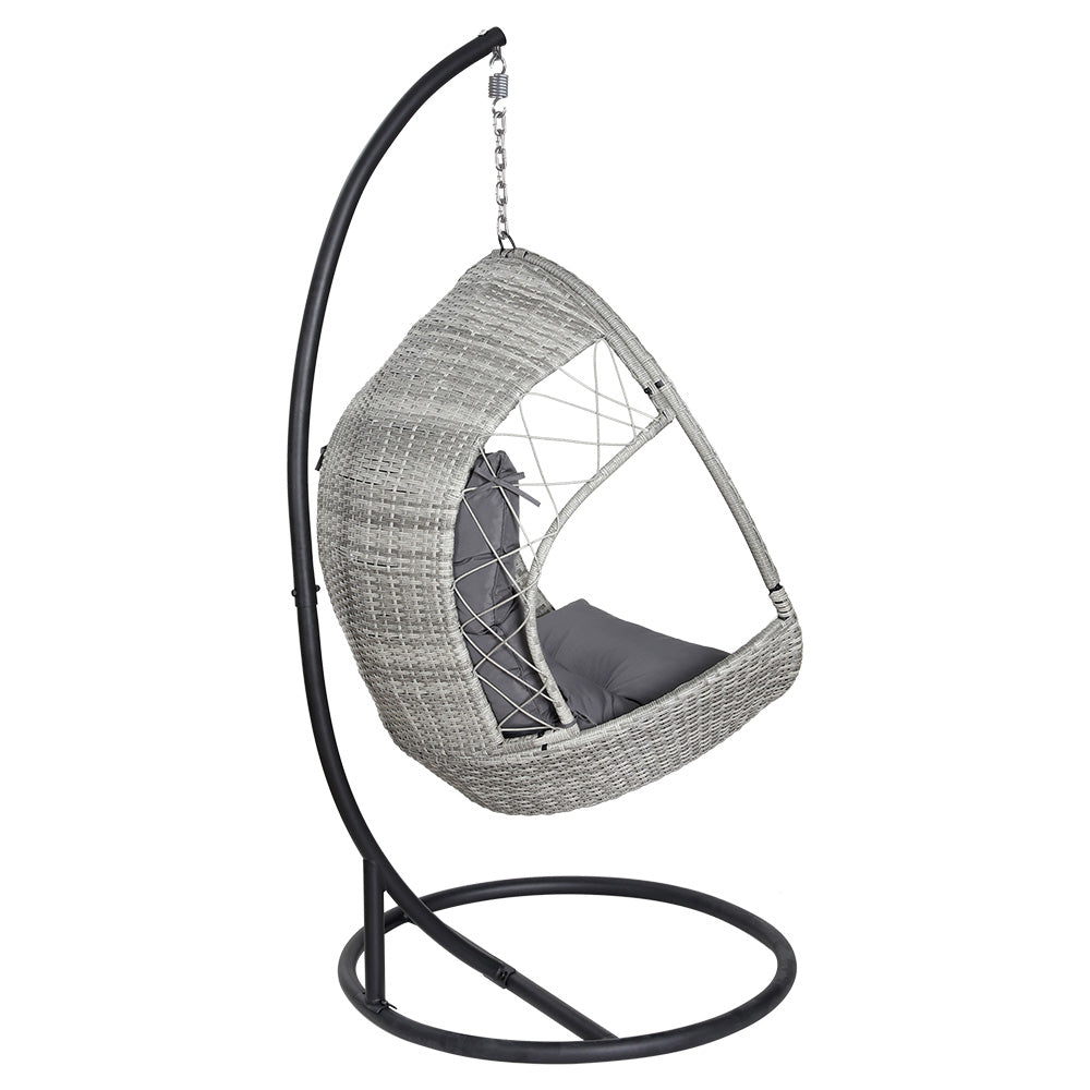 Outdoor Egg Swing Chair with Wicker Pod, Armrest and Stand - Light Grey