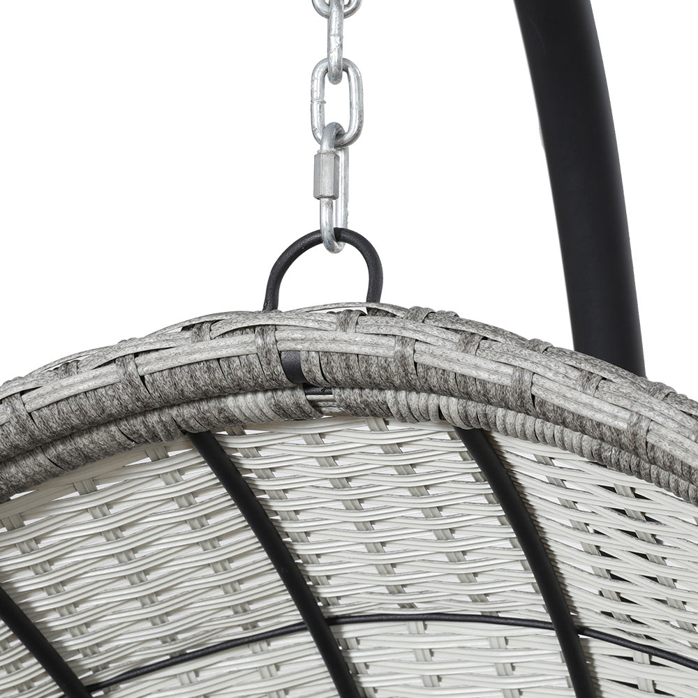 Outdoor Egg Swing Chair with Wicker Pod, Armrest and Stand - Light Grey