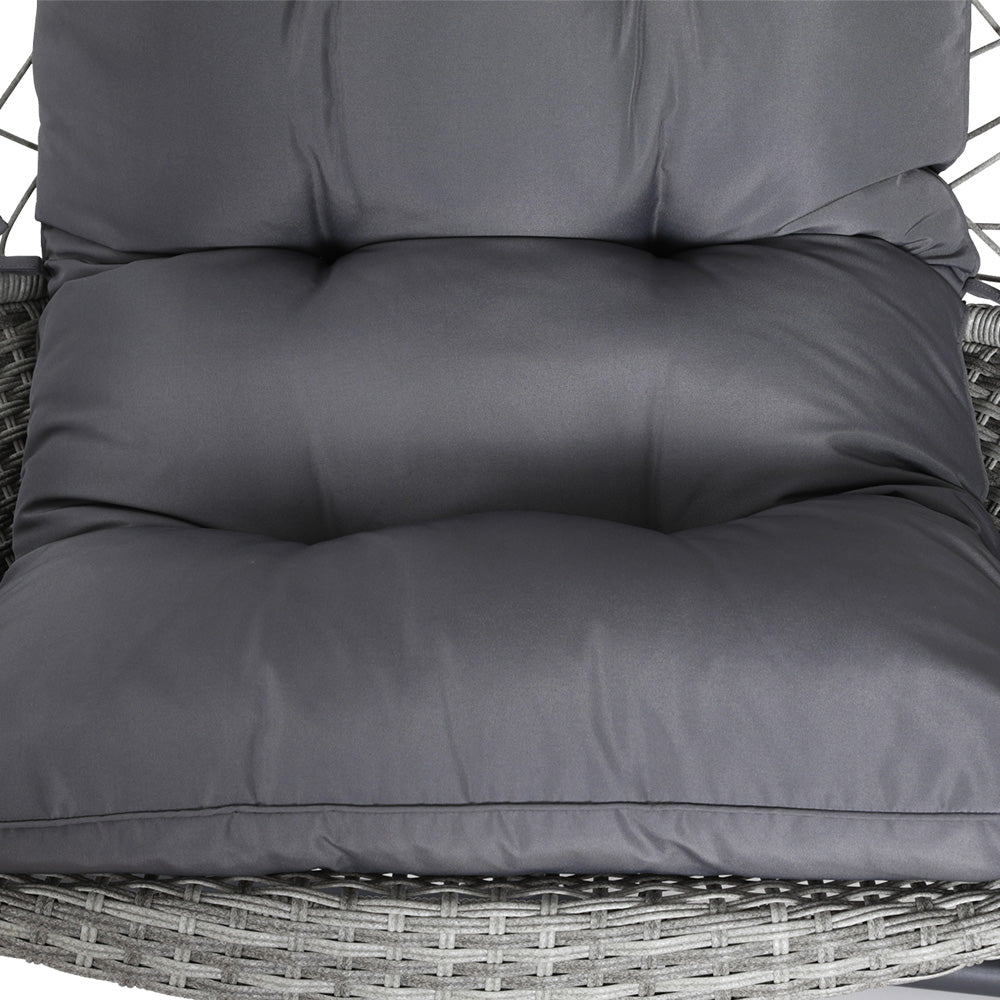 Outdoor Egg Swing Chair with Wicker Pod, Armrest and Stand - Light Grey