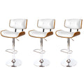 Set of 3 Hailey Wood and Leather Gas Lift Bar Stools White and Chrome
