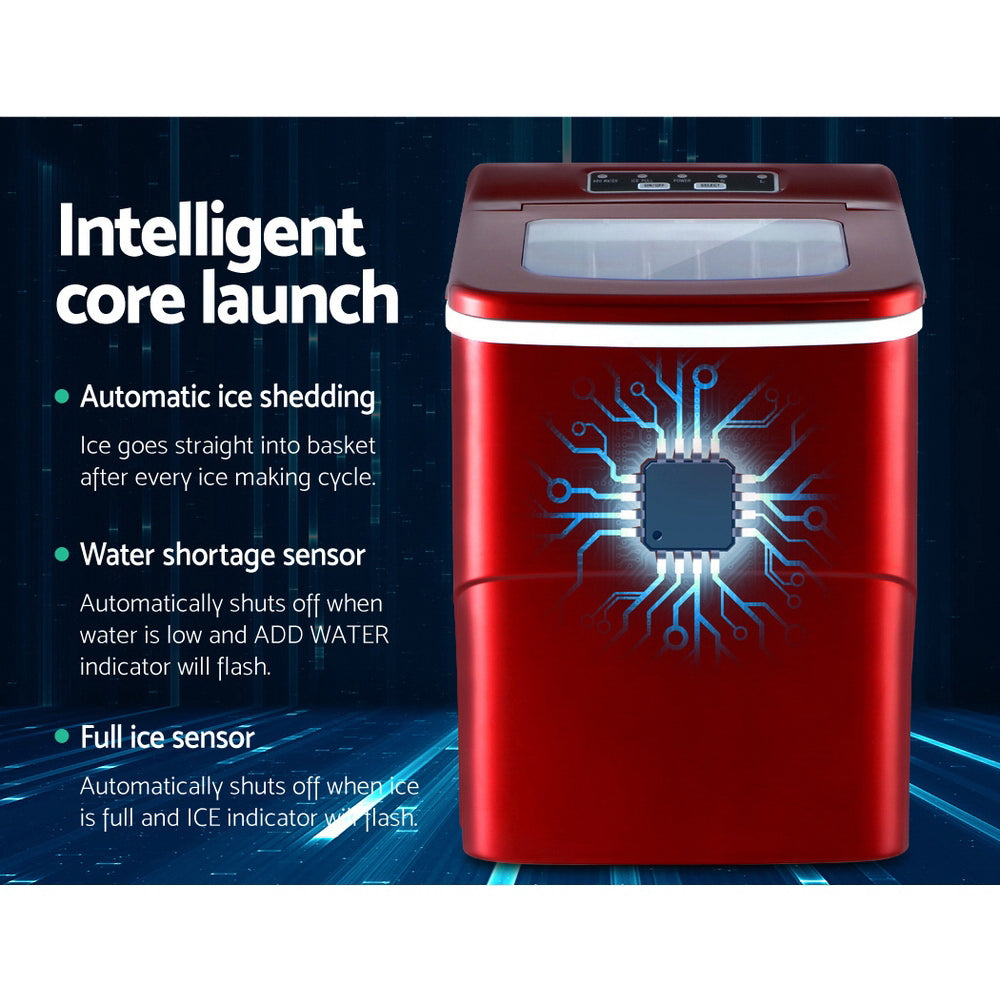 Portable Ice Cube Maker Machine 2L Home Bar Benchtop Easy Quick Red