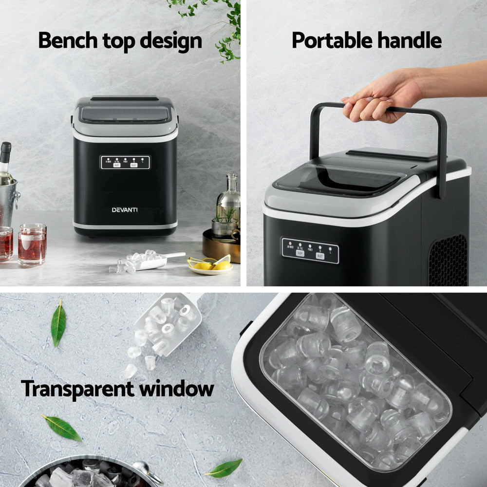 Ice Maker Machine Portable 12kg Countertop w/Self Cleaning 1.3L Black