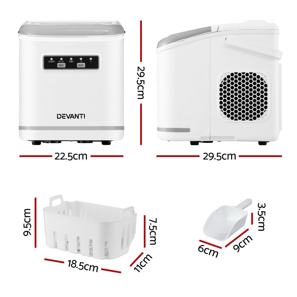 Ice Maker Machine Portable 12kg Countertop w/Self Cleaning 1.3L White