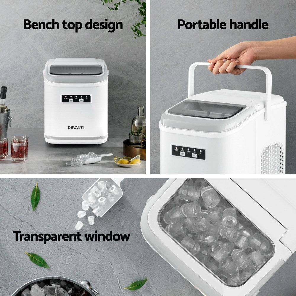 Ice Maker Machine Portable 12kg Countertop w/Self Cleaning 1.3L White