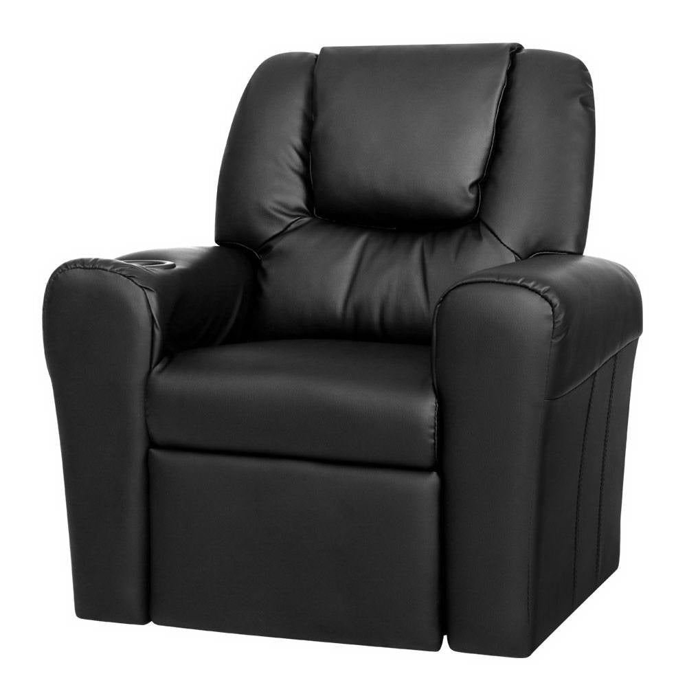 Kids Recliner Chair PU Leather Sofa Lounge Couch Children Armchair Black