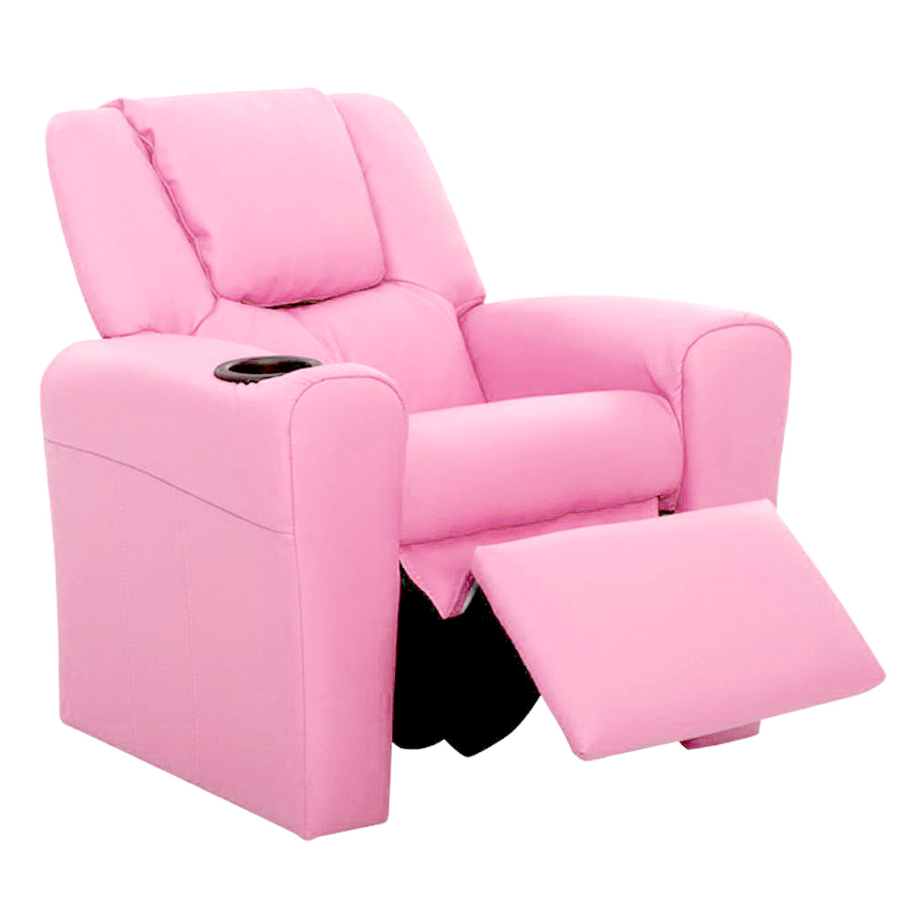 Kids Recliner Chair PU Leather Sofa Lounge Couch Children Armchair Pink
