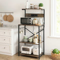4-Tier Kitchen Rack with 2 Power Outlets 6 Hooks Microwave Storage Shelf