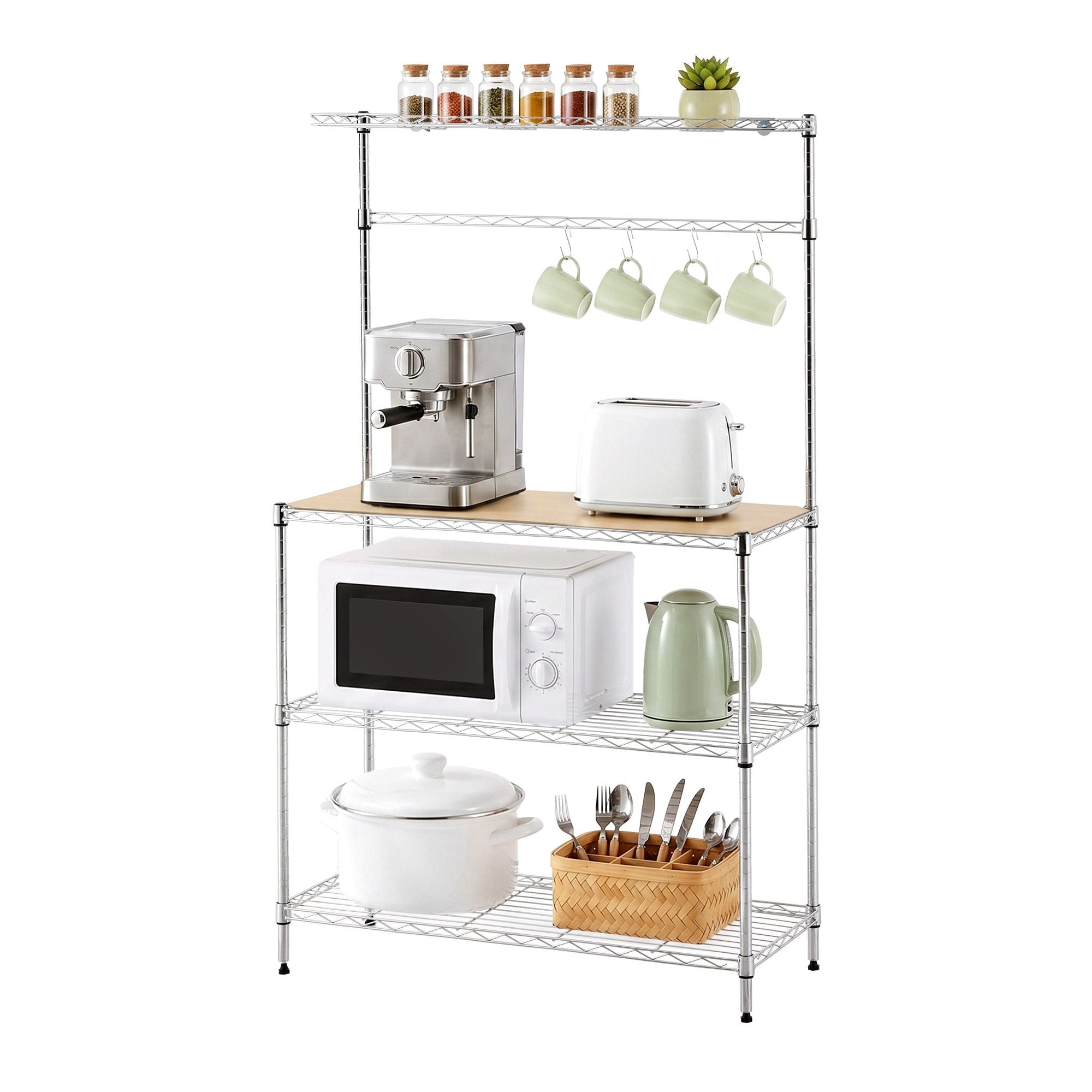 4-Tier Metal Kitchen Rack Shelf Silver Storage Shelves Organizer Microwave Stand 90cmx151cm