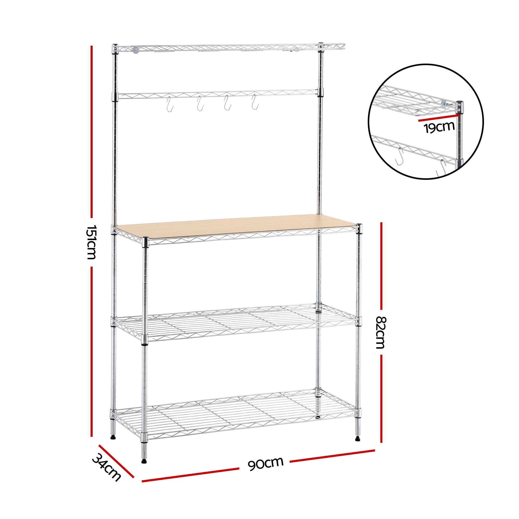 4-Tier Metal Kitchen Rack Shelf Silver Storage Shelves Organizer Microwave Stand 90cmx151cm