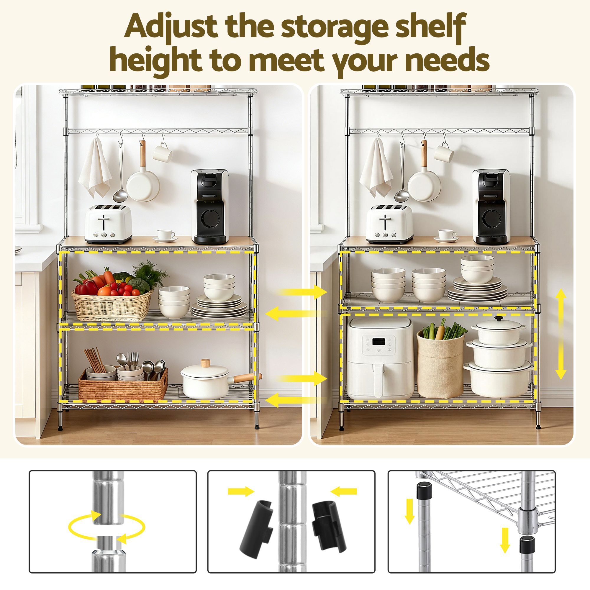 4-Tier Metal Kitchen Rack Shelf Silver Storage Shelves Organizer Microwave Stand 90cmx151cm