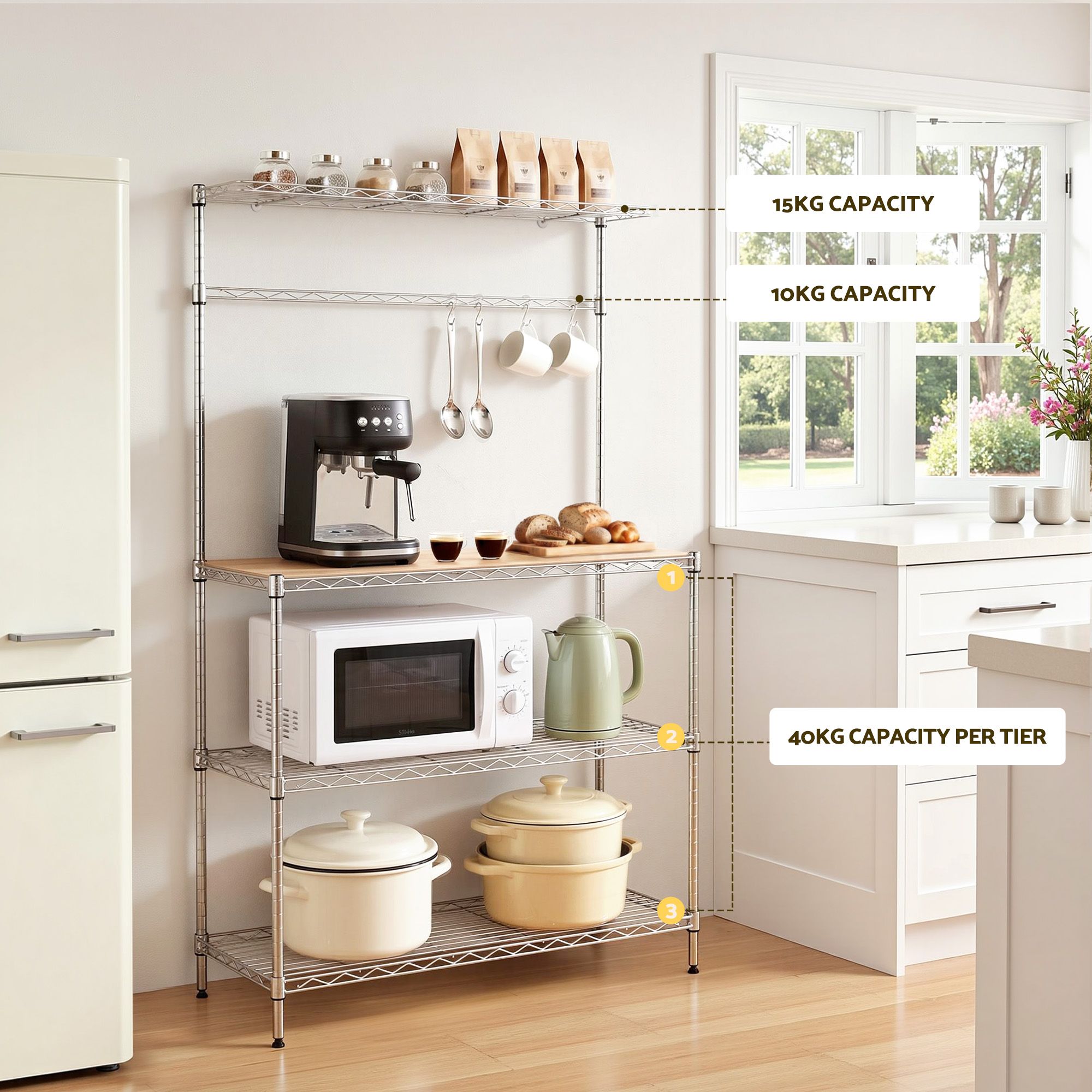 4-Tier Metal Kitchen Rack Shelf Silver Storage Shelves Organizer Microwave Stand 90cmx151cm