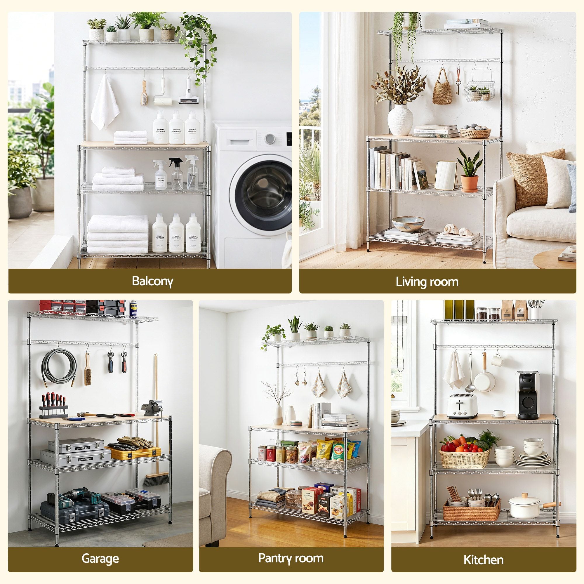 4-Tier Metal Kitchen Rack Shelf Silver Storage Shelves Organizer Microwave Stand 90cmx151cm