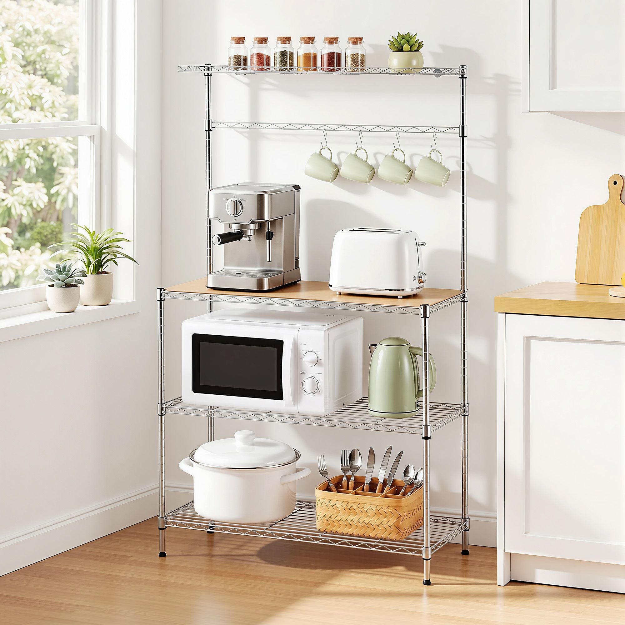 4-Tier Metal Kitchen Rack Shelf Silver Storage Shelves Organizer Microwave Stand 90cmx151cm