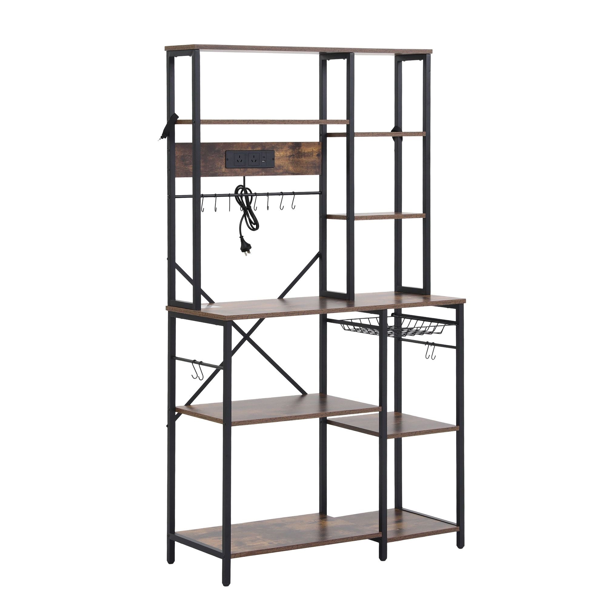 Kitchen Rack with Power Outlets Hooks 96CMX170CM Microwave Storage Shelf