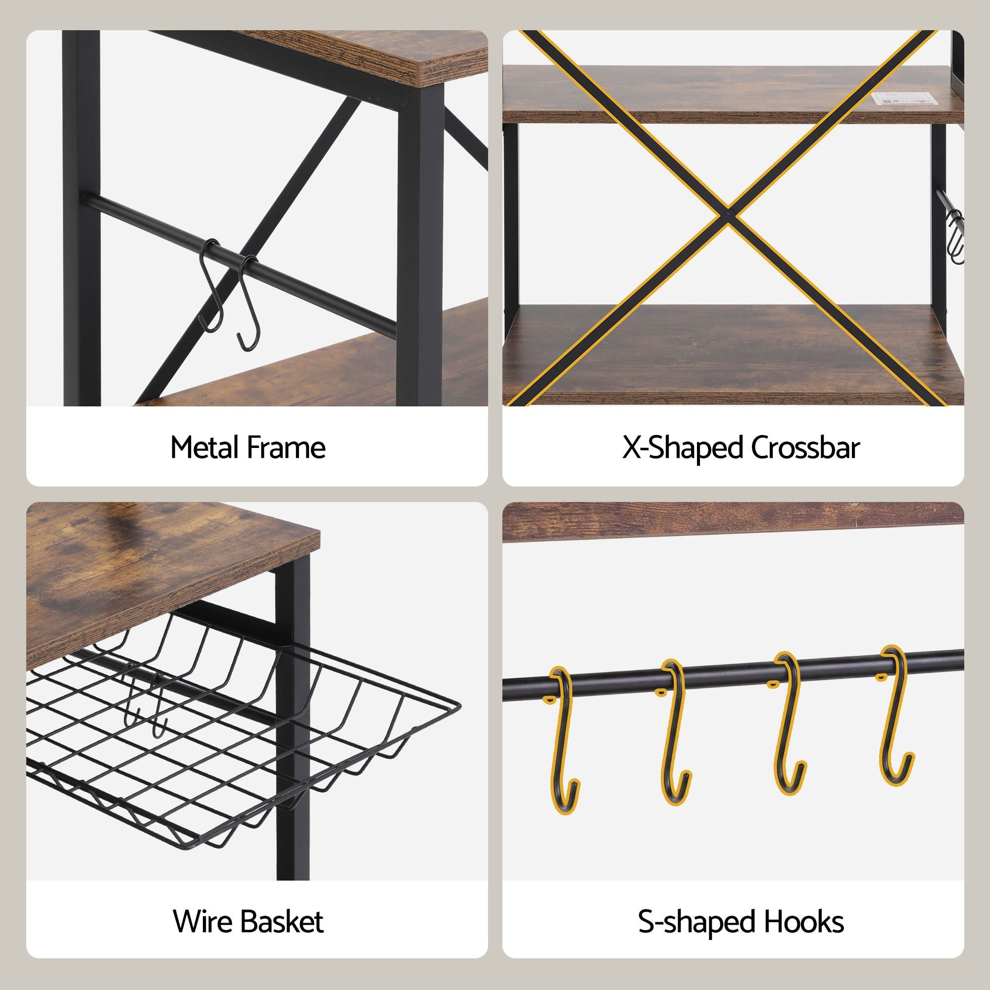 Kitchen Rack with Power Outlets Hooks 96CMX170CM Microwave Storage Shelf