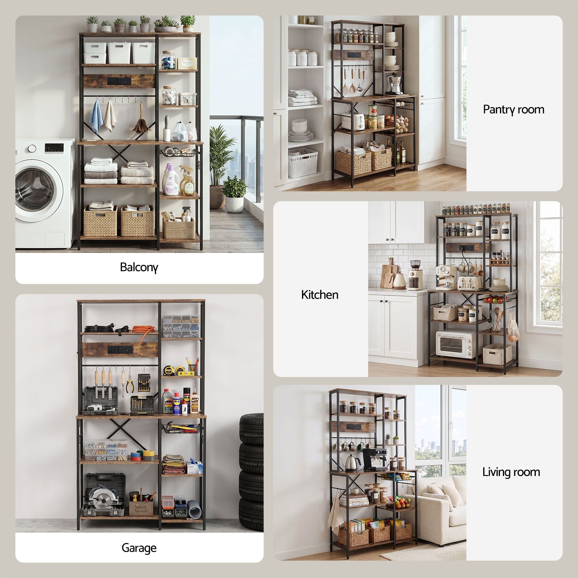 Kitchen Rack with Power Outlets Hooks 96CMX170CM Microwave Storage Shelf