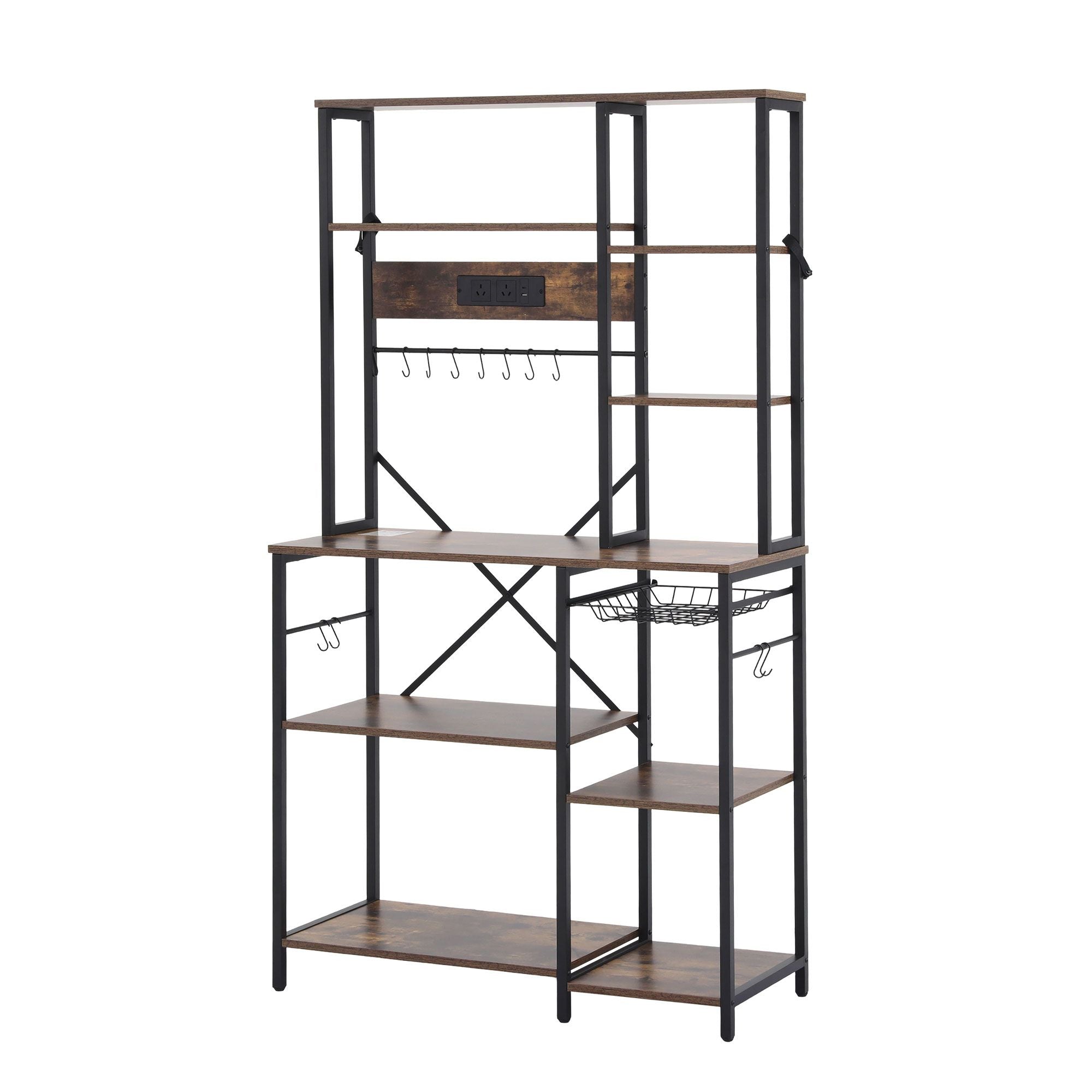 Kitchen Rack with Power Outlets Hooks 96CMX170CM Microwave Storage Shelf
