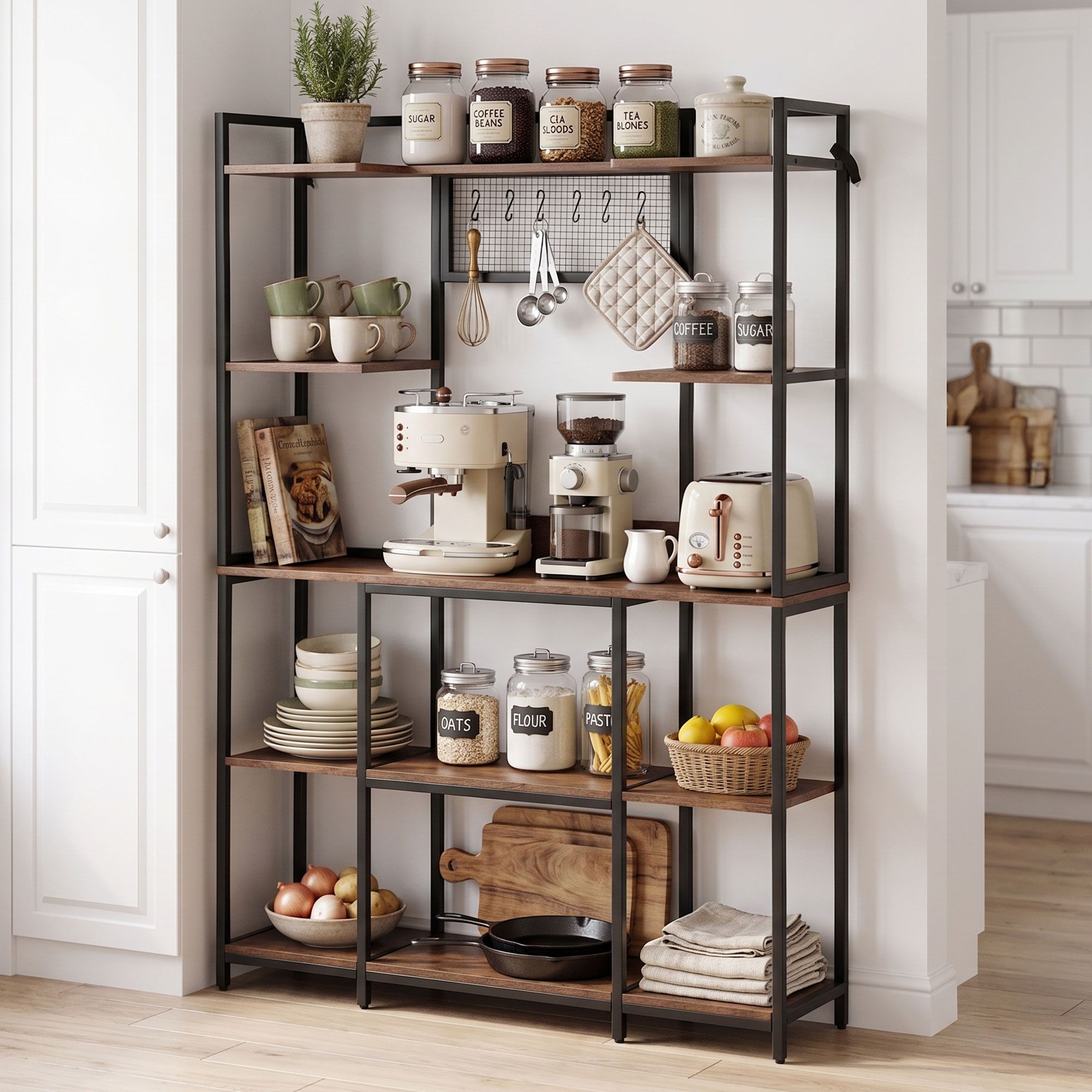 Kitchen Rack with 6 Hooks Microwave Storage Shelf 120cm x 170cm