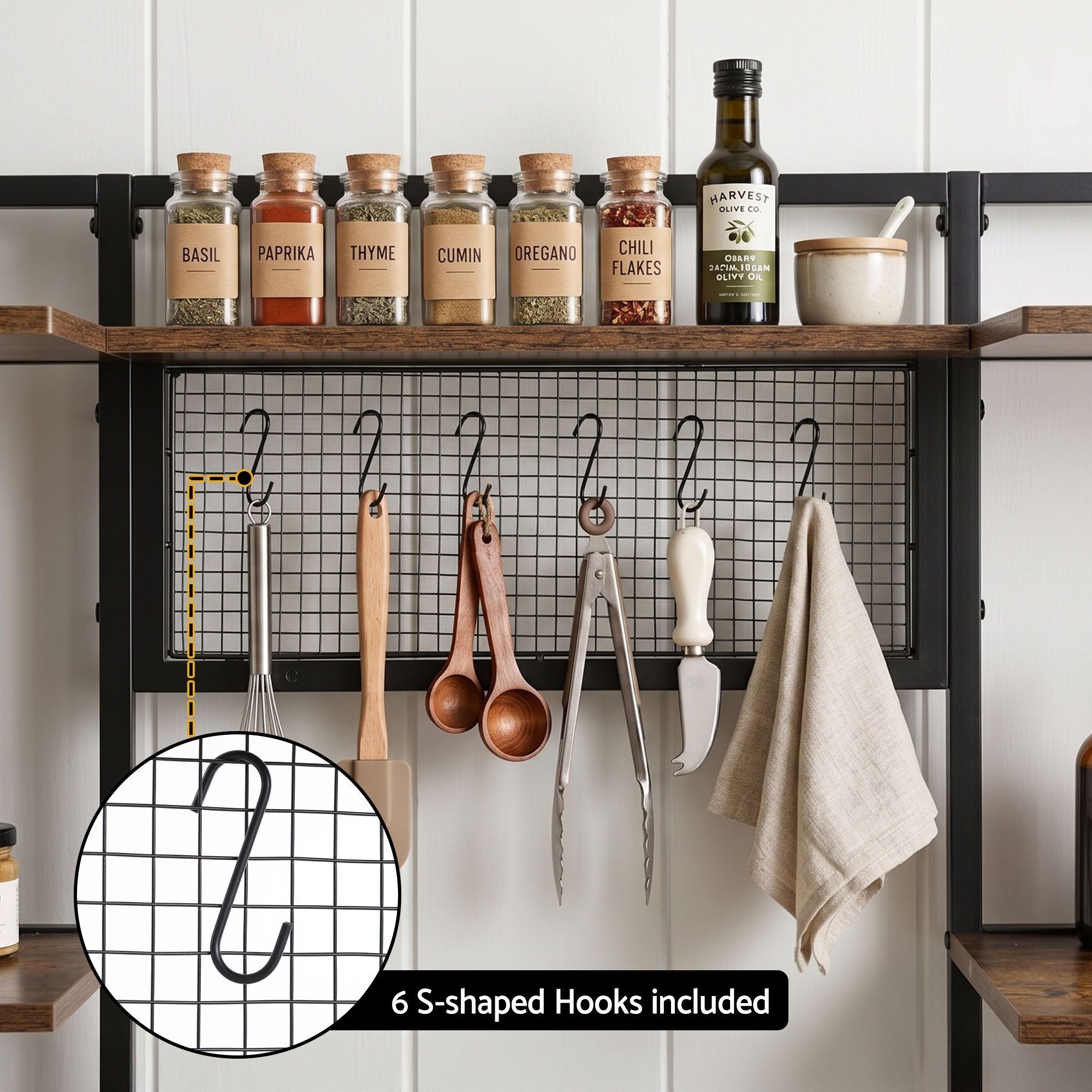 Kitchen Rack with 6 Hooks Microwave Storage Shelf 120cm x 170cm