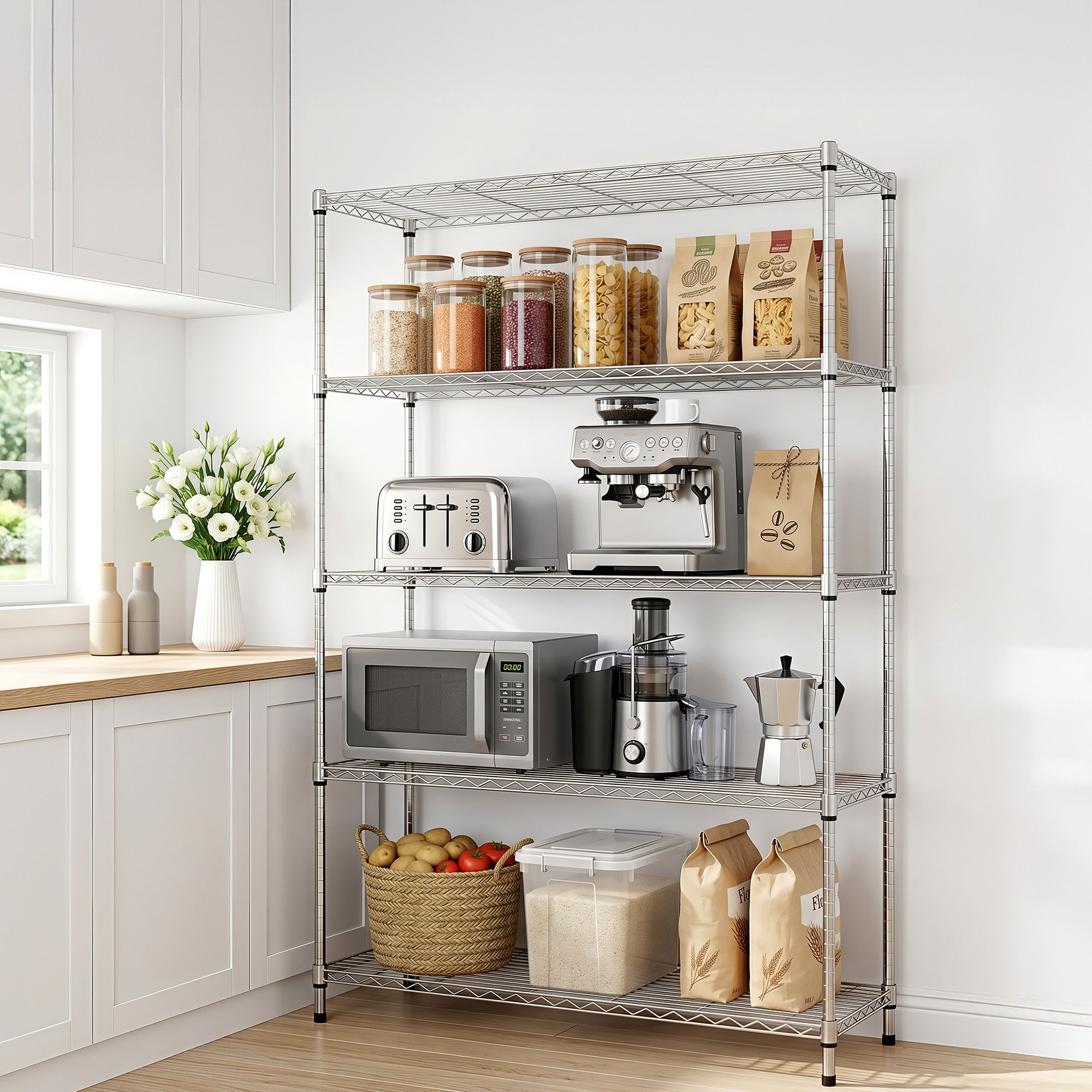 5-Tier Kitchen Rack Shelf Shelving 120x45x179CM Adjustable Metal Storage Shelves
