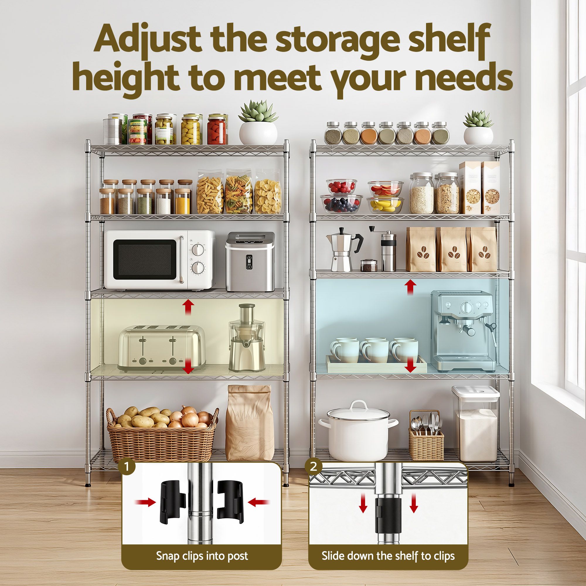 5-Tier Kitchen Rack Shelf Shelving 120x45x179CM Adjustable Metal Storage Shelves