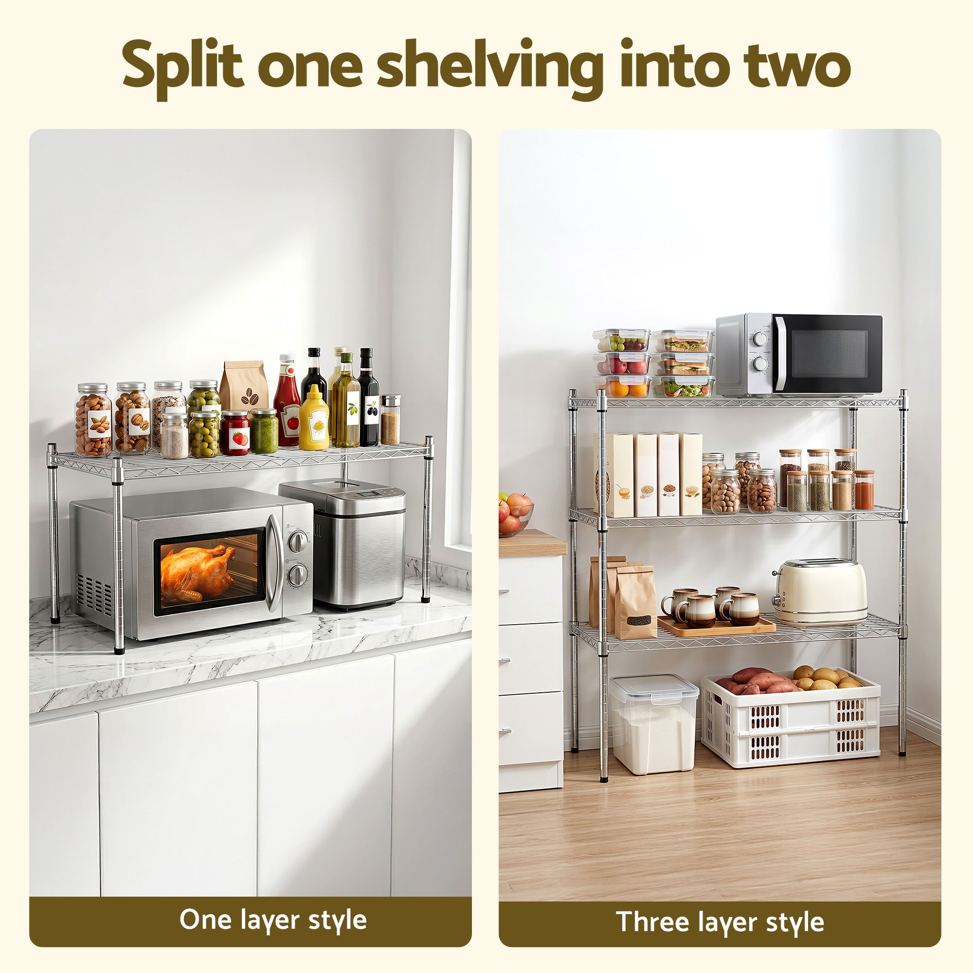 5-Tier Kitchen Rack Shelf Shelving 120x45x179CM Adjustable Metal Storage Shelves