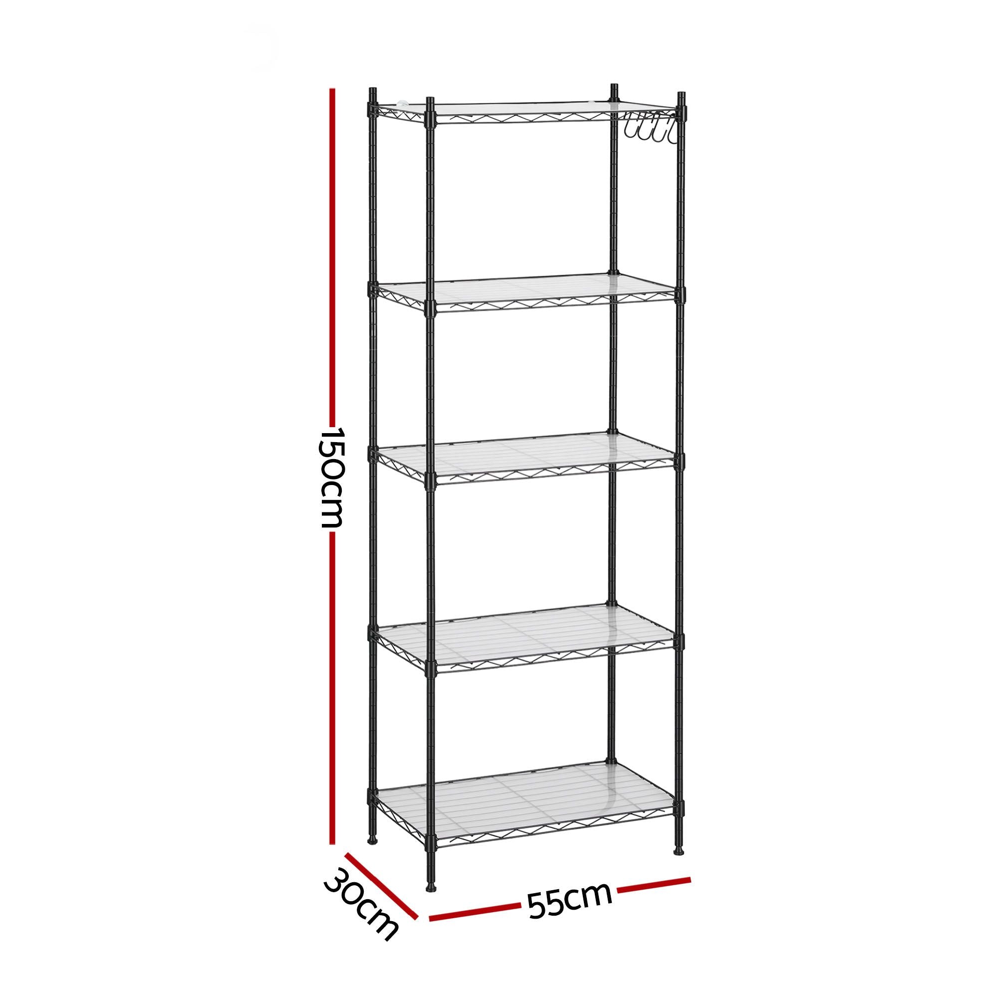 5-Tier Kitchen Rack Shelf Shelving Unit 55x30x150CM Adjustable Metal Storage Shelves Black