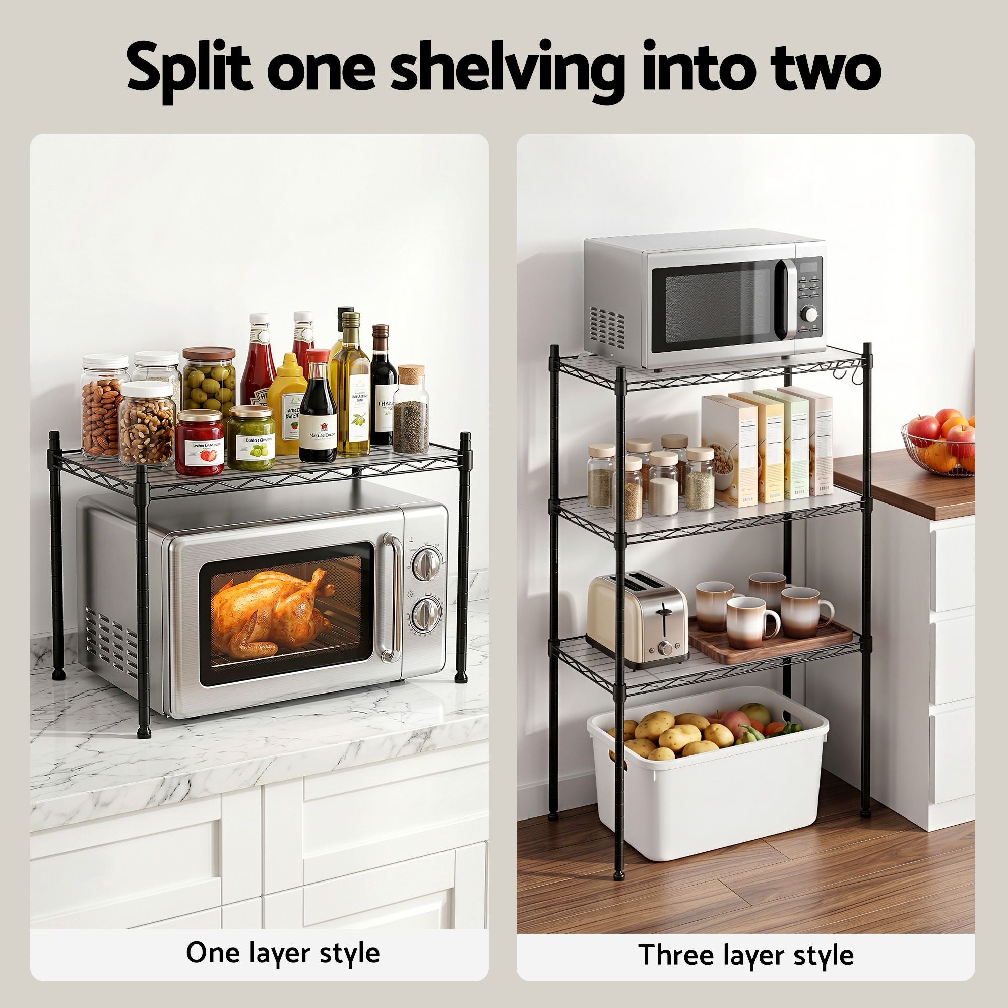 5-Tier Kitchen Rack Shelf Shelving Unit 55x30x150CM Adjustable Metal Storage Shelves Black
