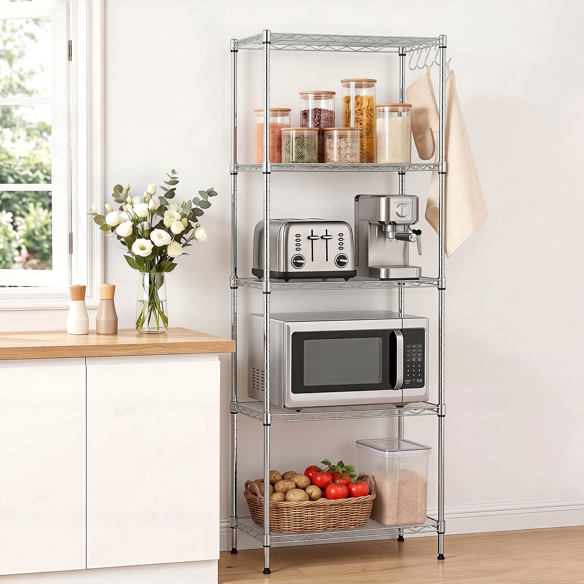 5-Tier Kitchen Rack Shelf Shelving Unit 60x35x150CM Adjustable Metal Storage Shelves Silver