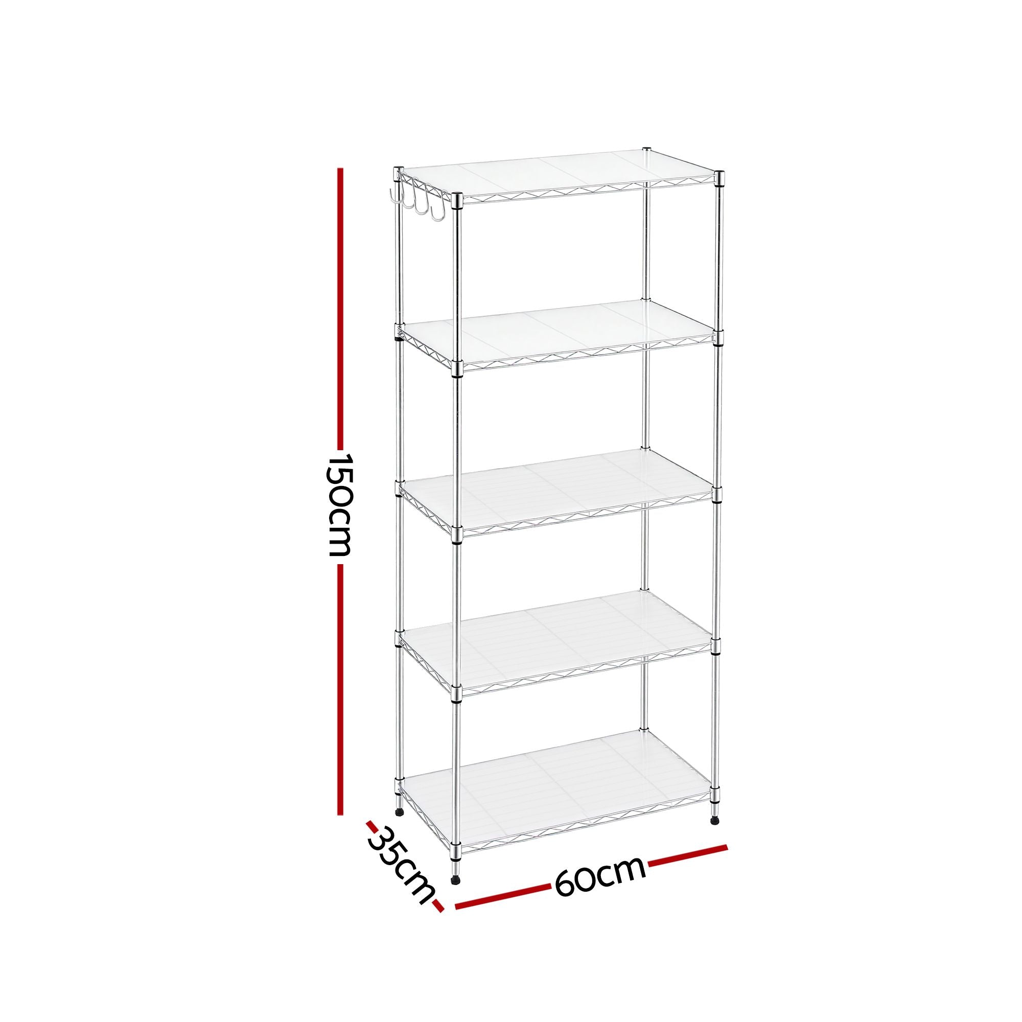 5-Tier Kitchen Rack Shelf Shelving Unit 60x35x150CM Adjustable Metal Storage Shelves Silver
